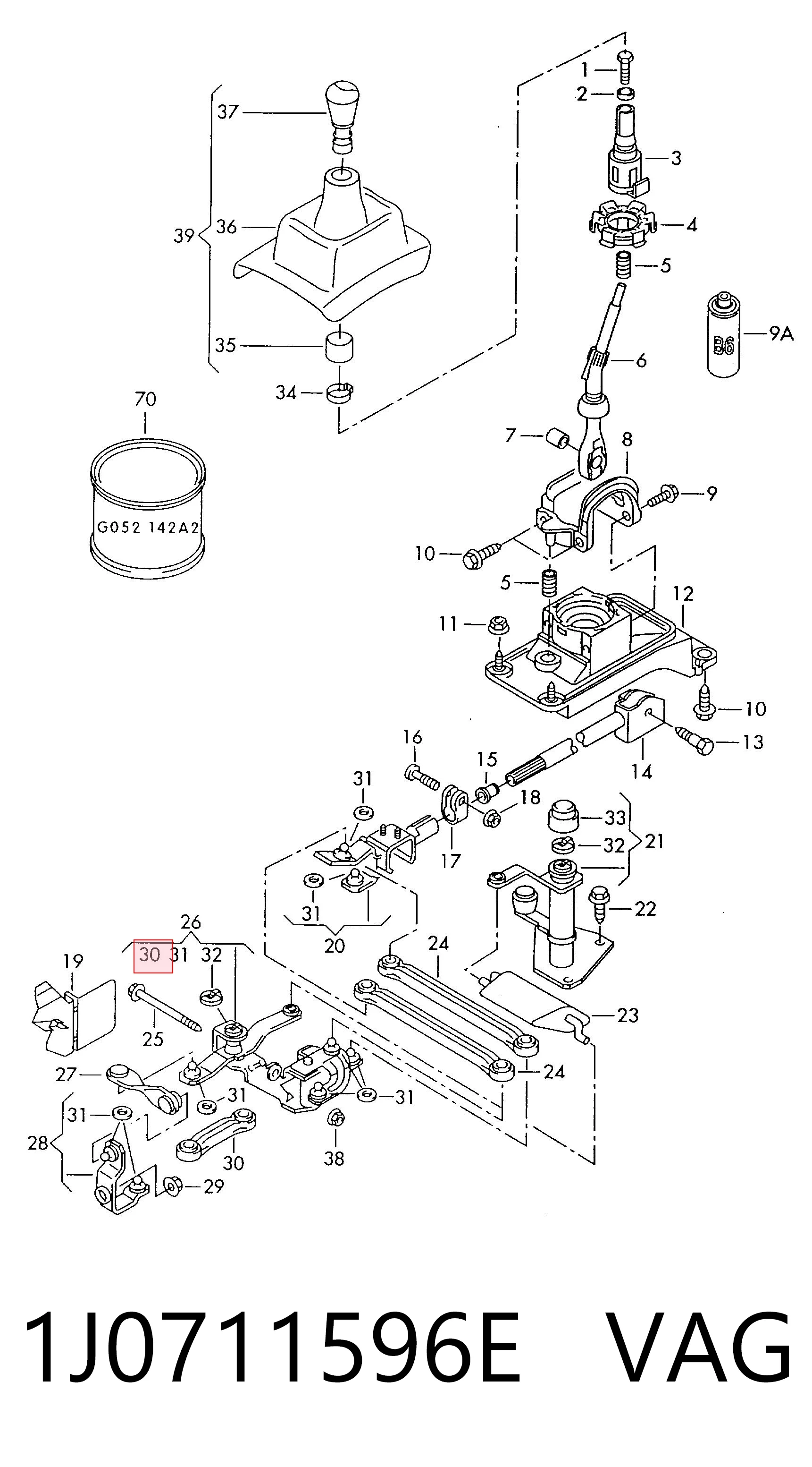 1J0711596E VAG Mechanizm - cięgno zmiany biegów