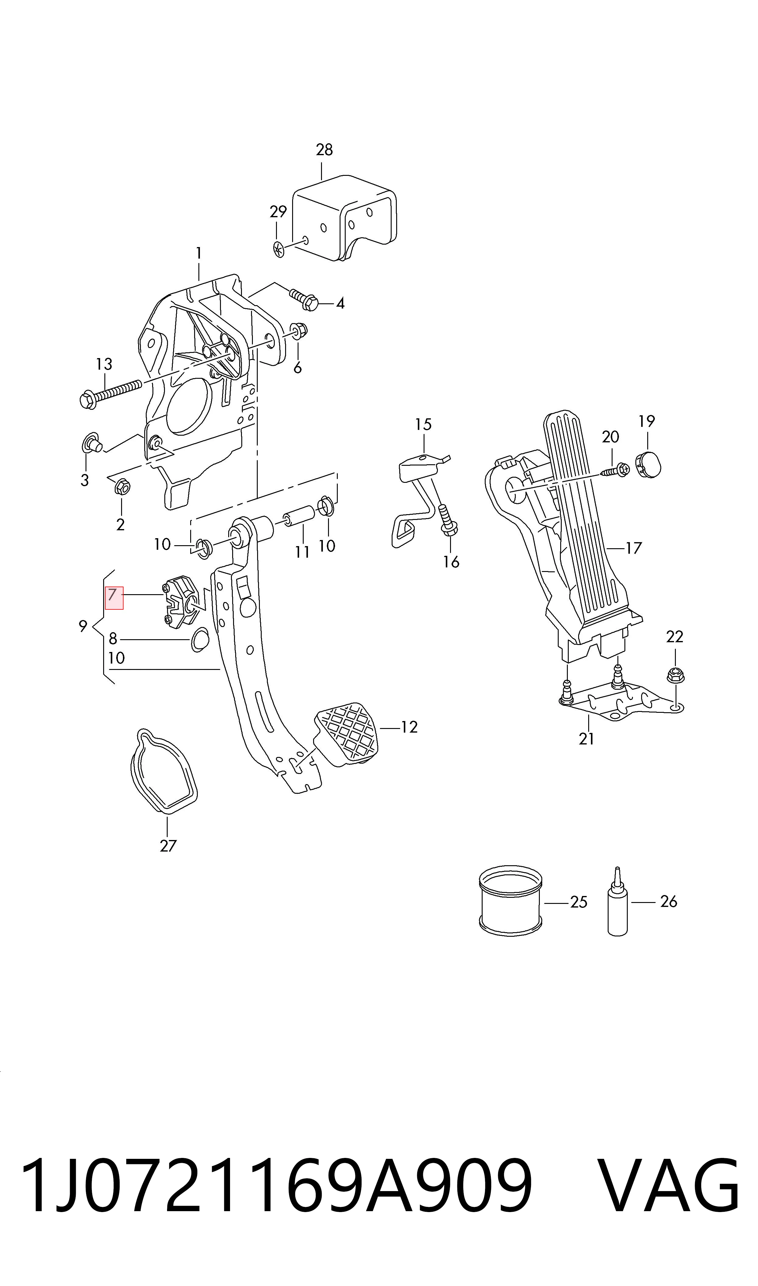 1J0721169A909 VAG Spinka pedału linki sprzęgła