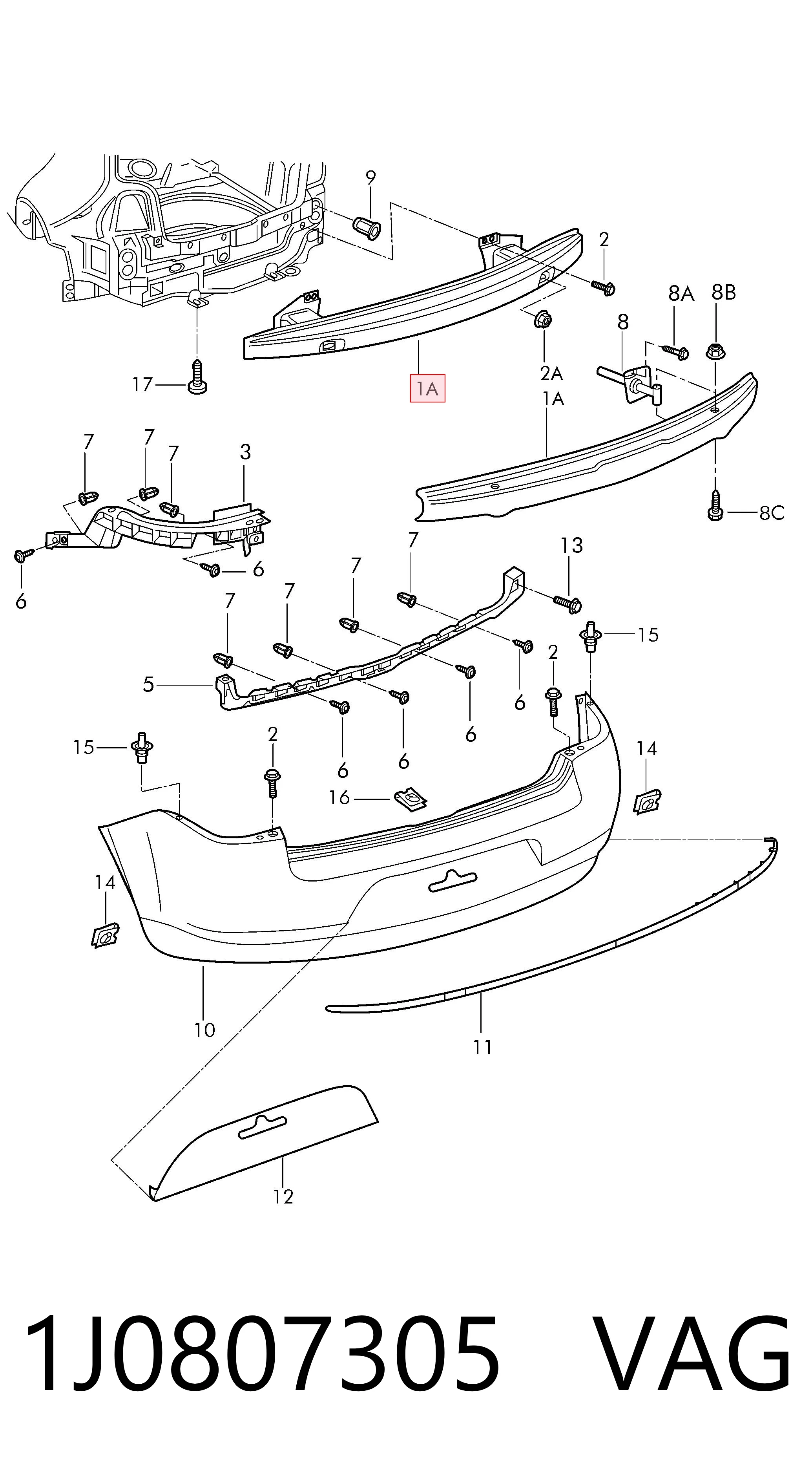Wzmocnienie zderzaka tylnego Volkswagen Golf IV hatchback (1J1) (1997 - 2008) cena, od 73,21 USD