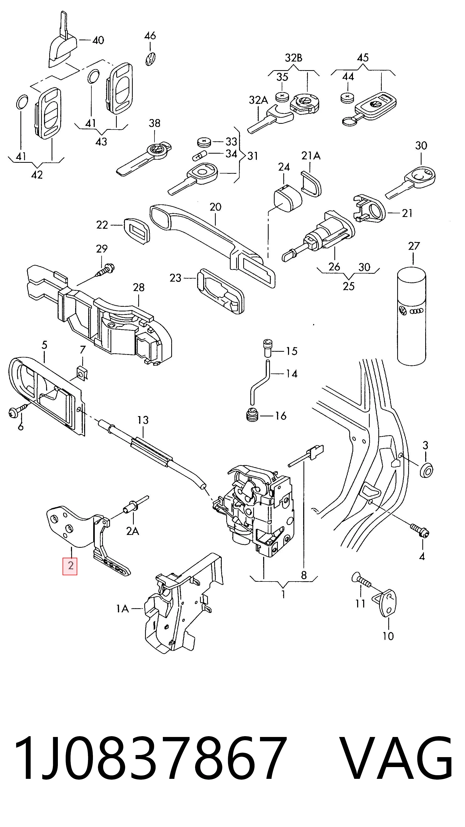 1J0837867 VAG Zamek drzwi przednich lewych
