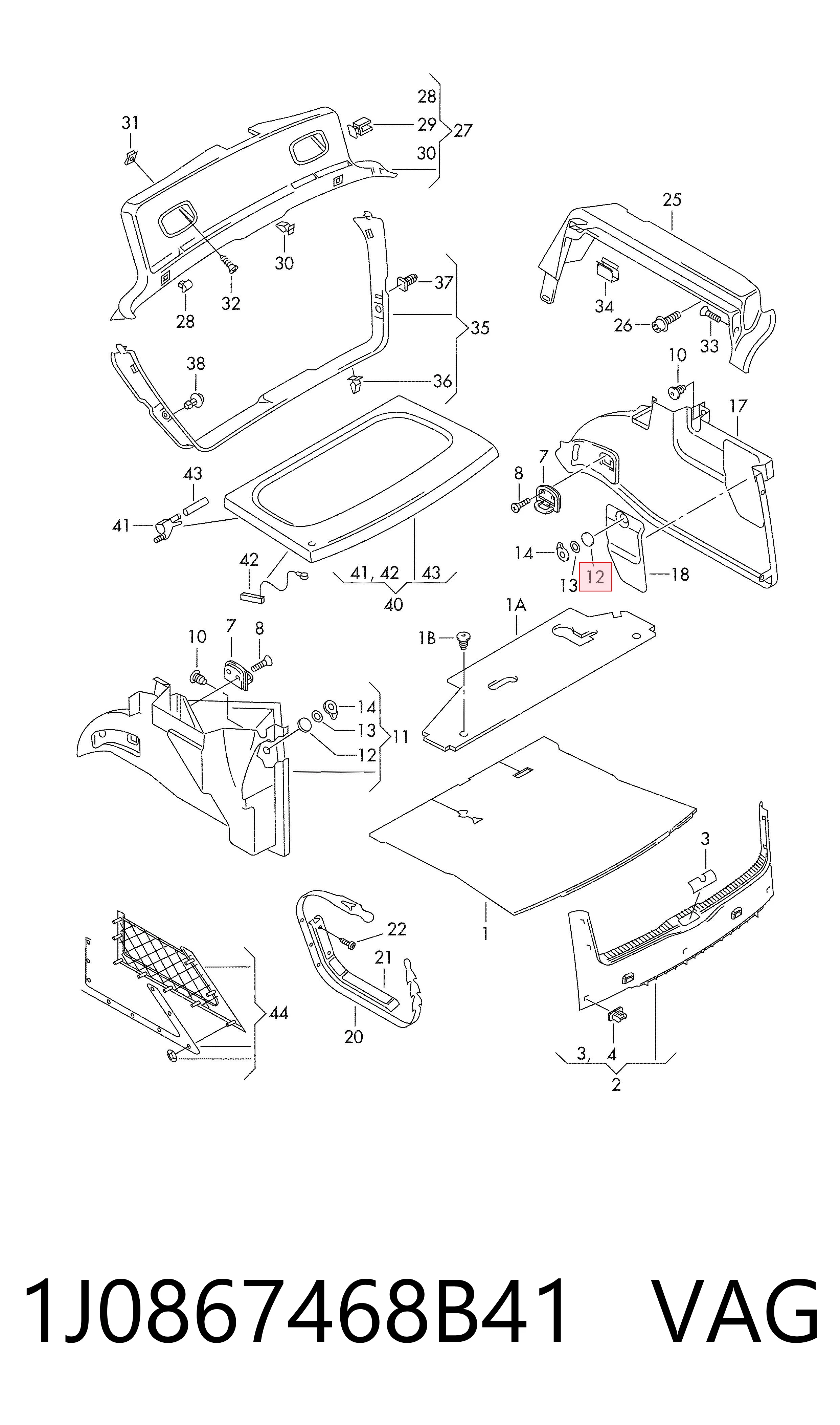 1J0867468B41 VAG Spinka mocowania obicia klapy bagażnika