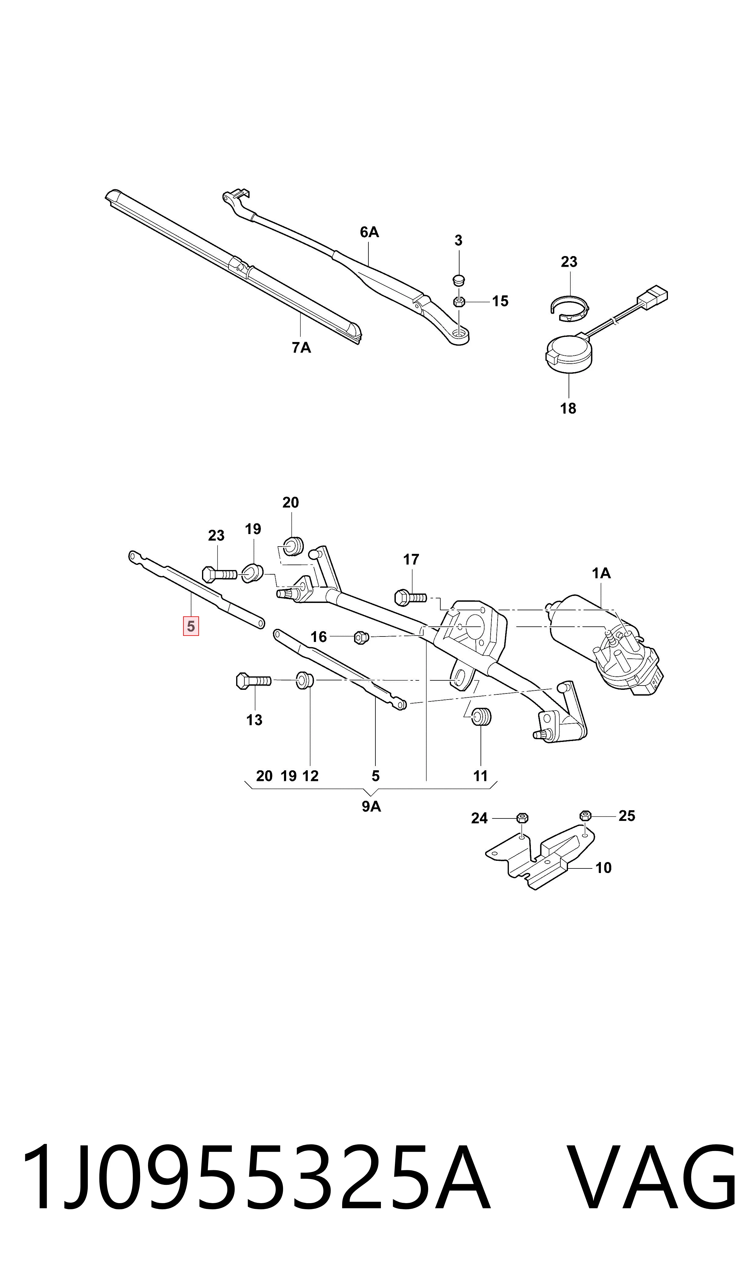 1J0955325A VAG Drążek mechanizmu wycieraczek lewy