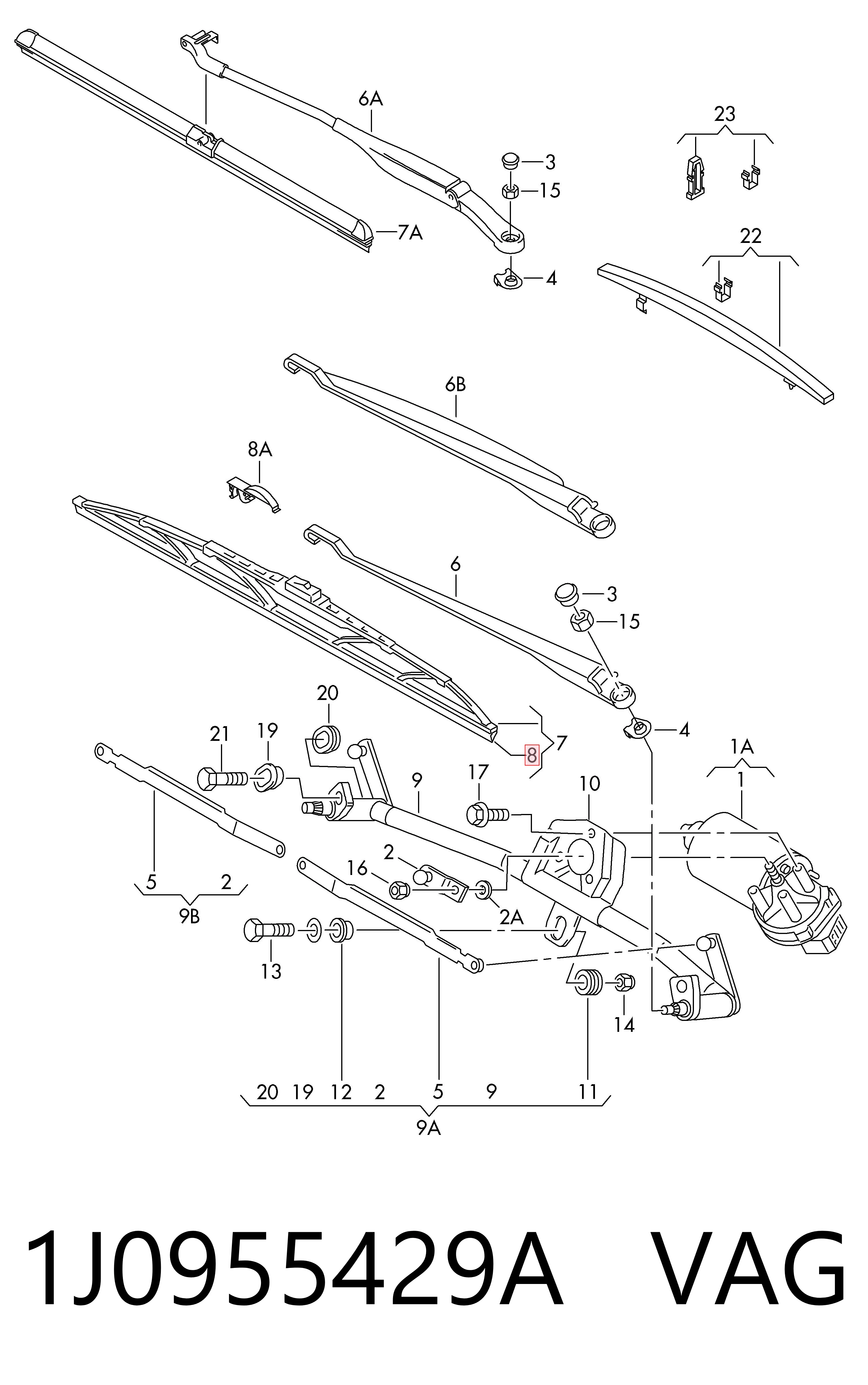 1J0955429A VAG Pióro wycieraczki szyby przedniej, zestaw (2 szt.)