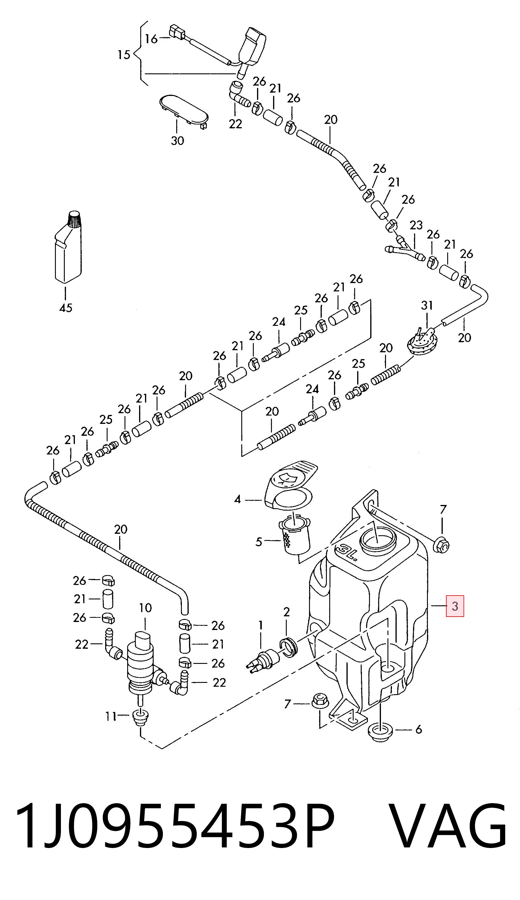 1J0955453P VAG Zbiorniczek spryskiwacza szyb