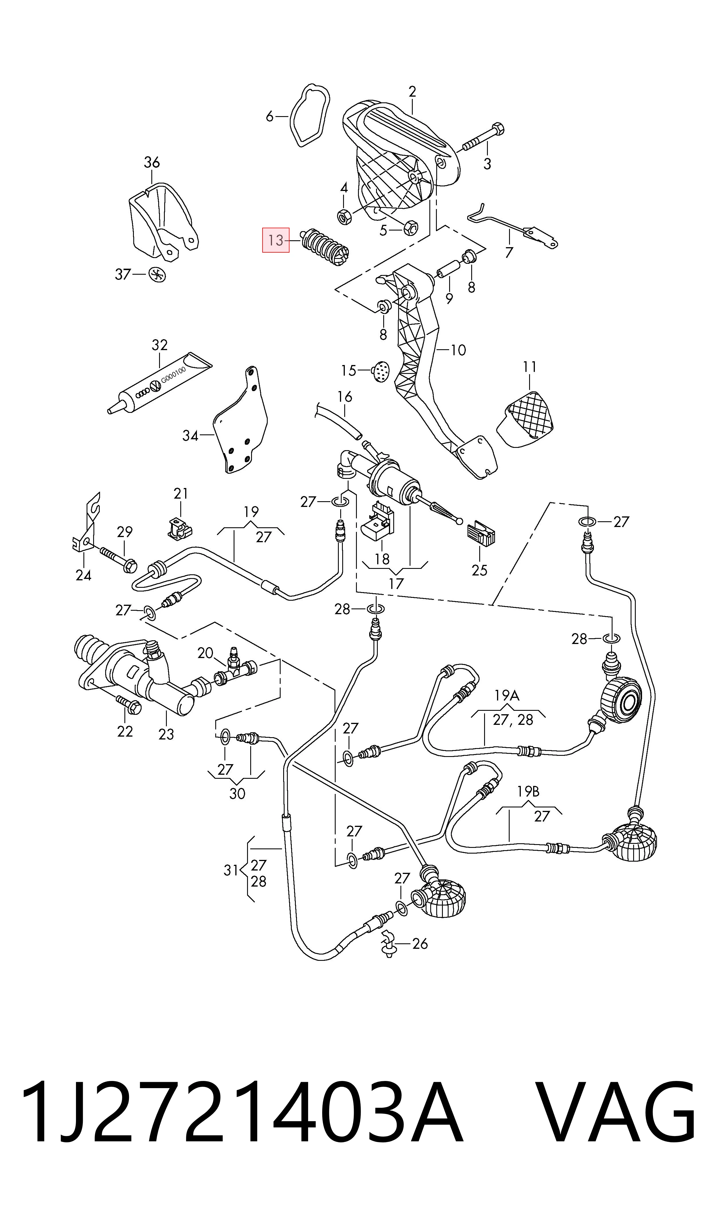1J2721403A VAG Sprężyna pedału sprzęgła