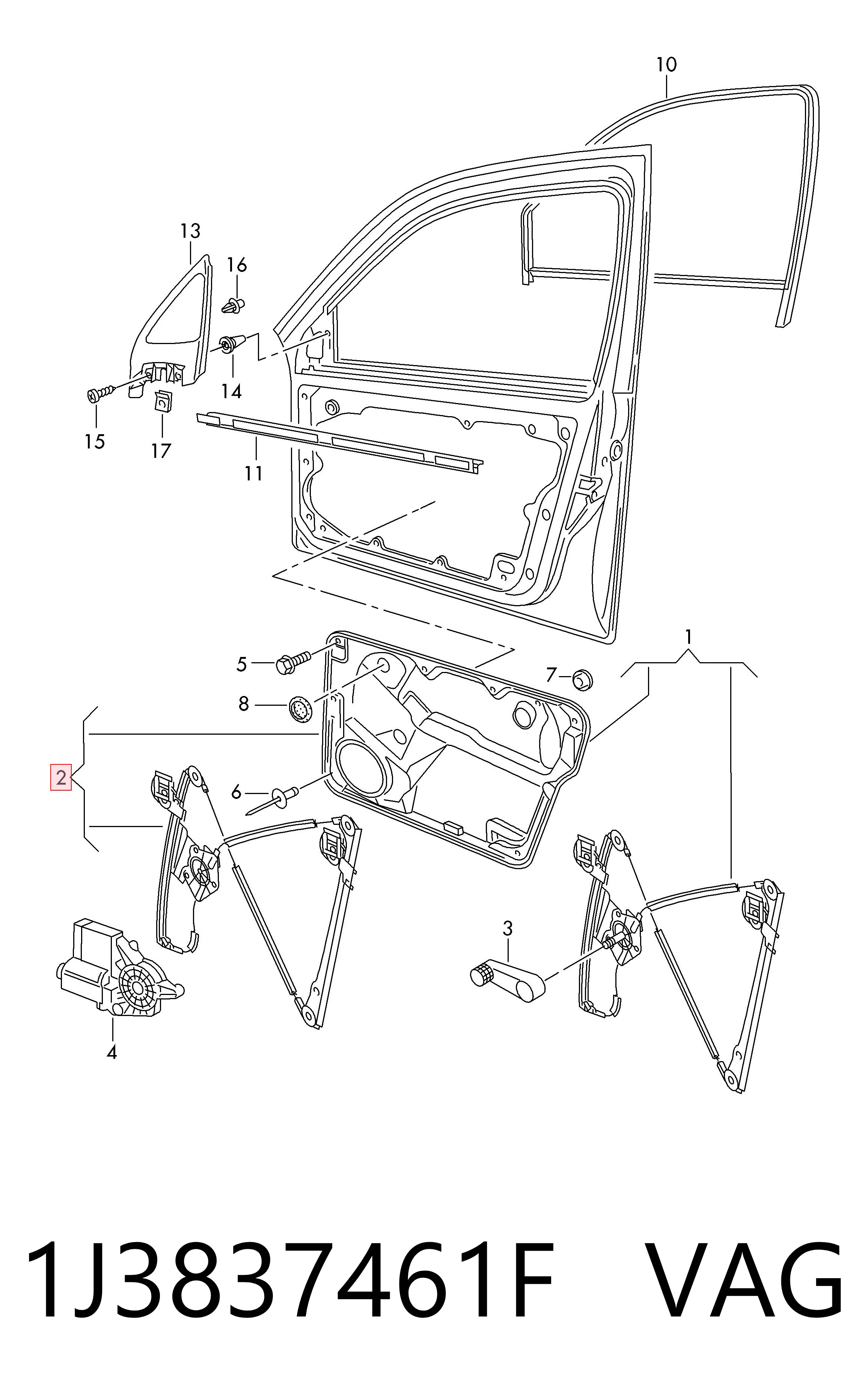 1J3837461F VAG Mechanizm podnoszenia szyby drzwi przednich lewych