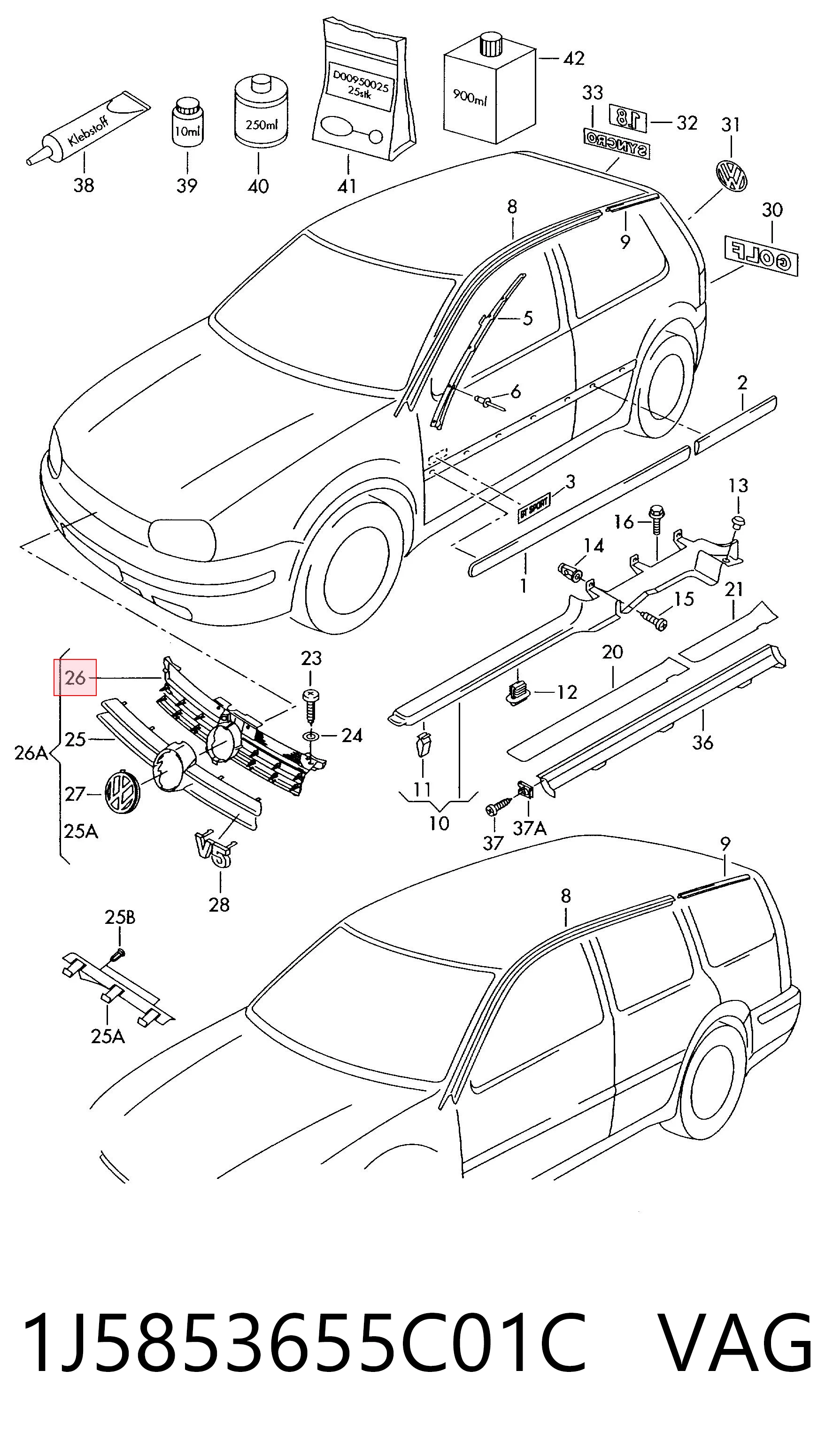 Atrapa chłodnicy Volkswagen Bora sedana (1J2) (1998 - 2005) cena, od 26,73 USD