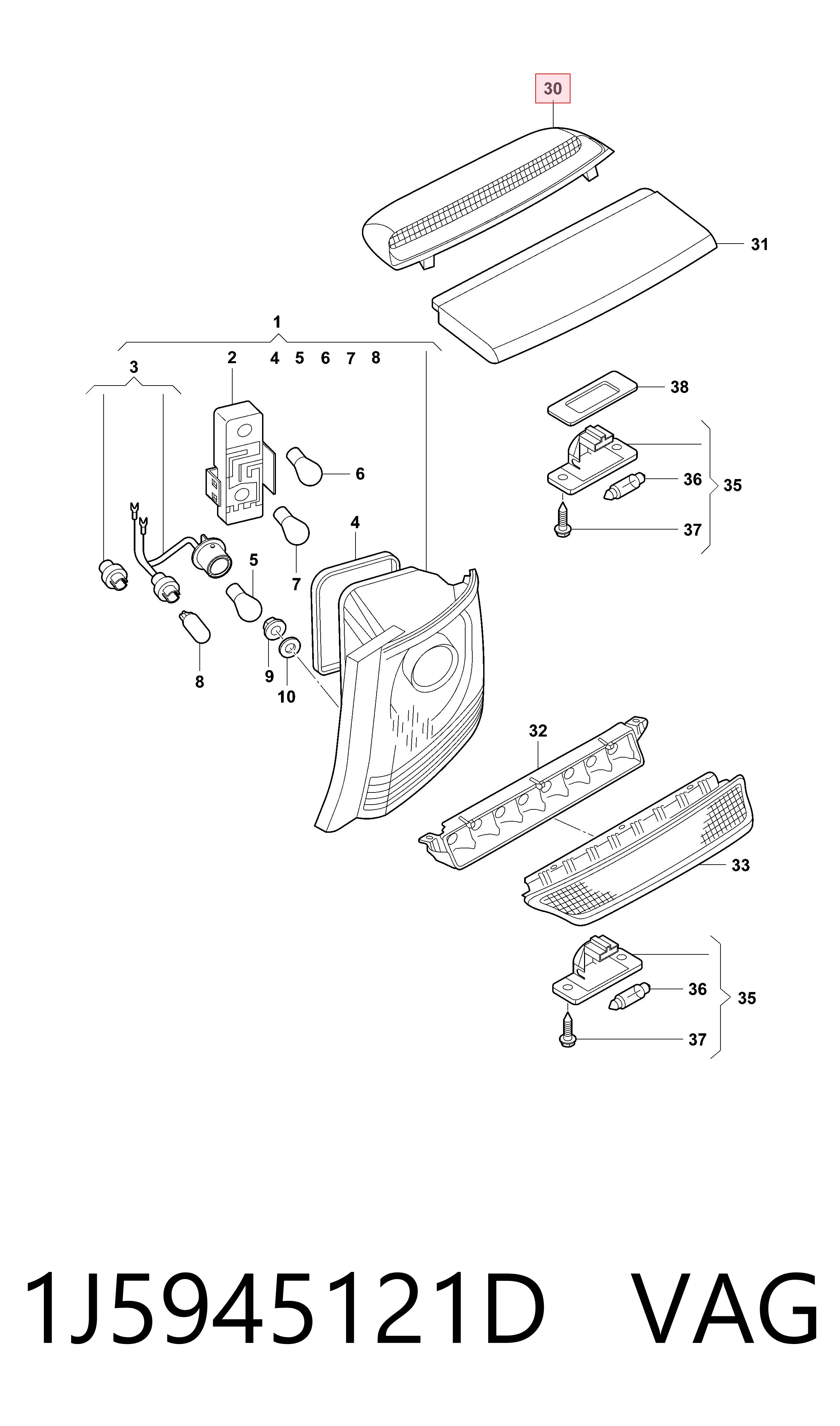 Lampa stop tylna dodatkowa Skoda SuperB I sedana (3U4) (2001 - 2008) cena, od 46,40 USD