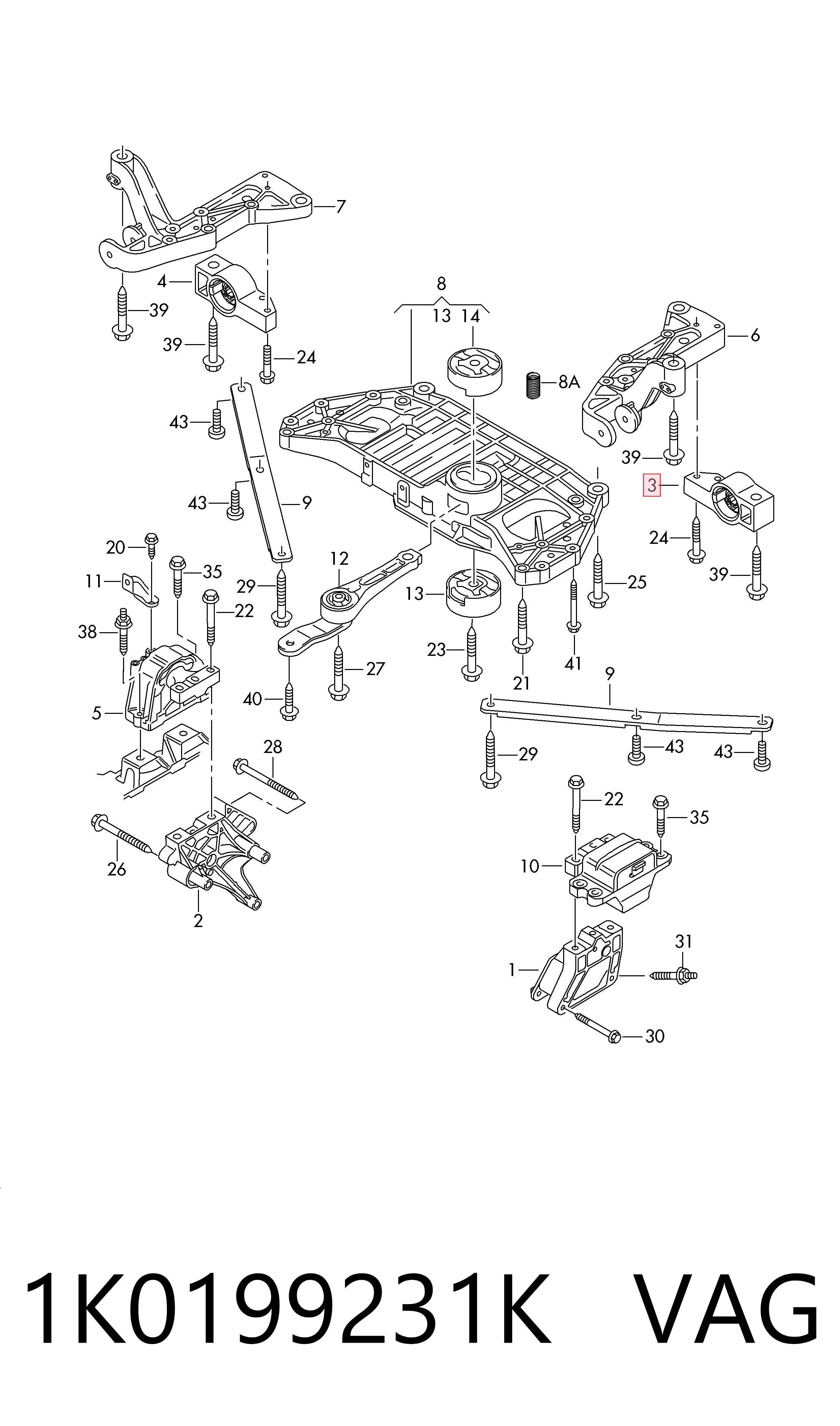 1K0199231K VAG Silentblock przedniego wahacza dolnego