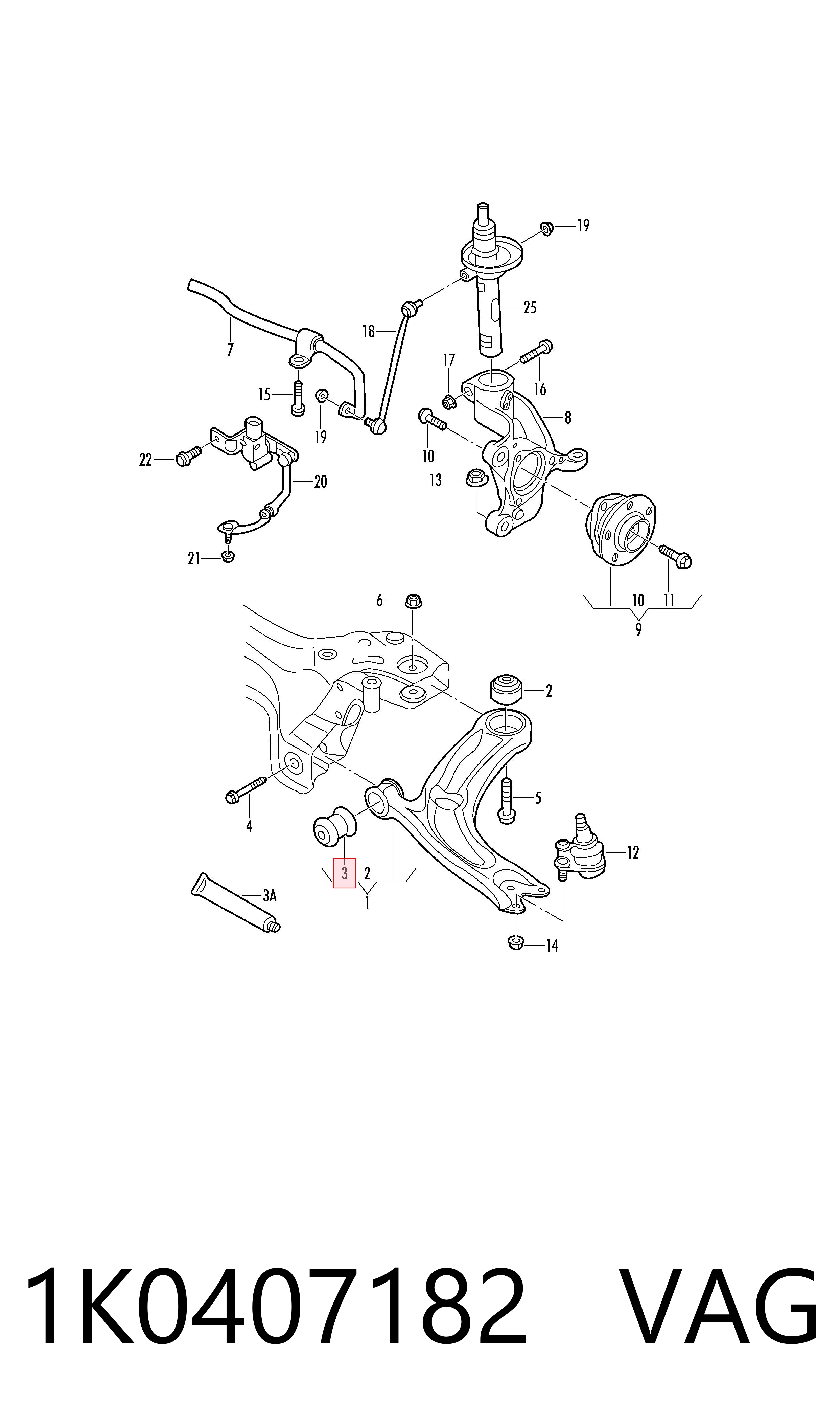1K0407182 VAG Silentblock przedniego wahacza dolnego