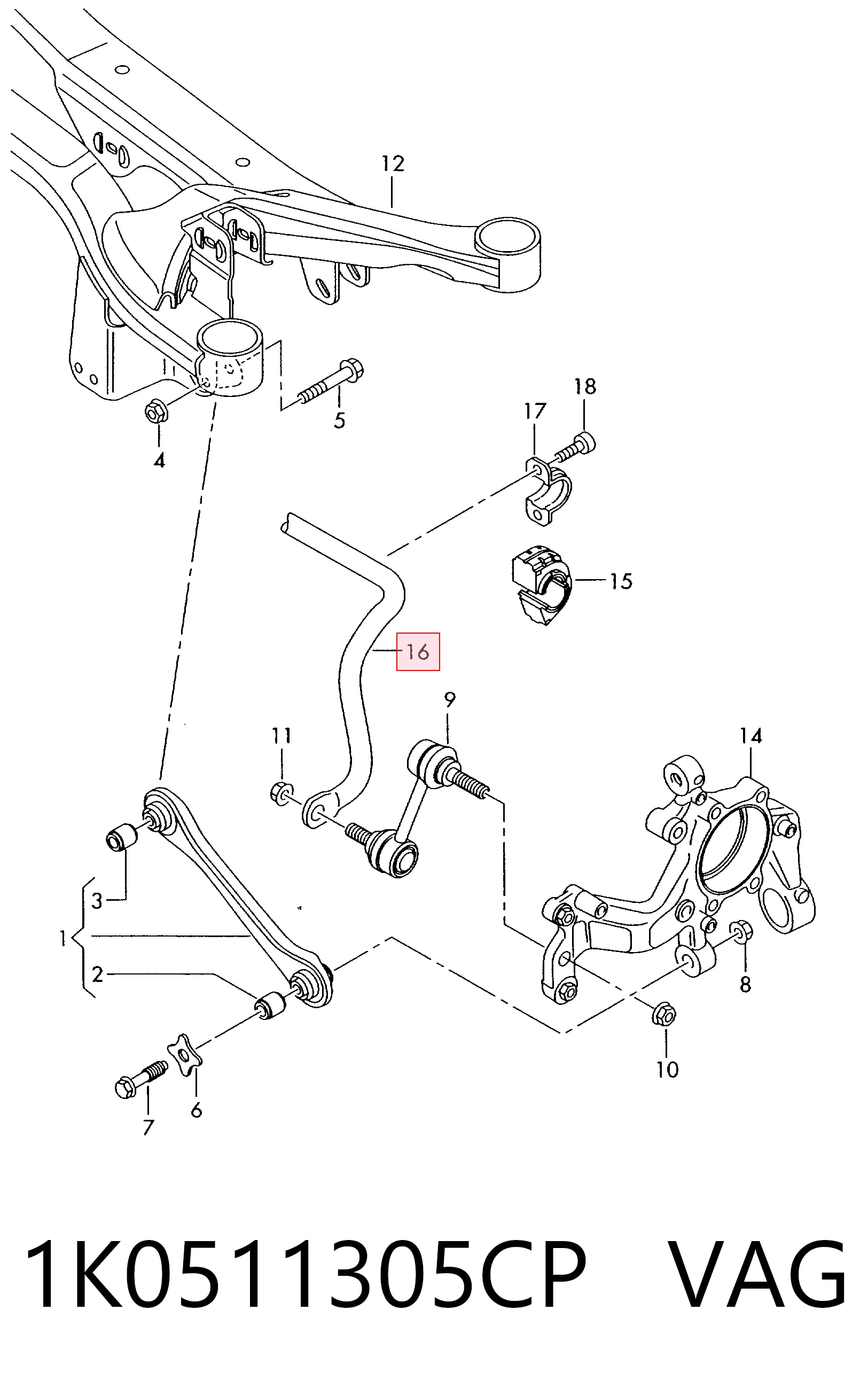 Stabilizator tylny do Skoda SuperB II 3T4