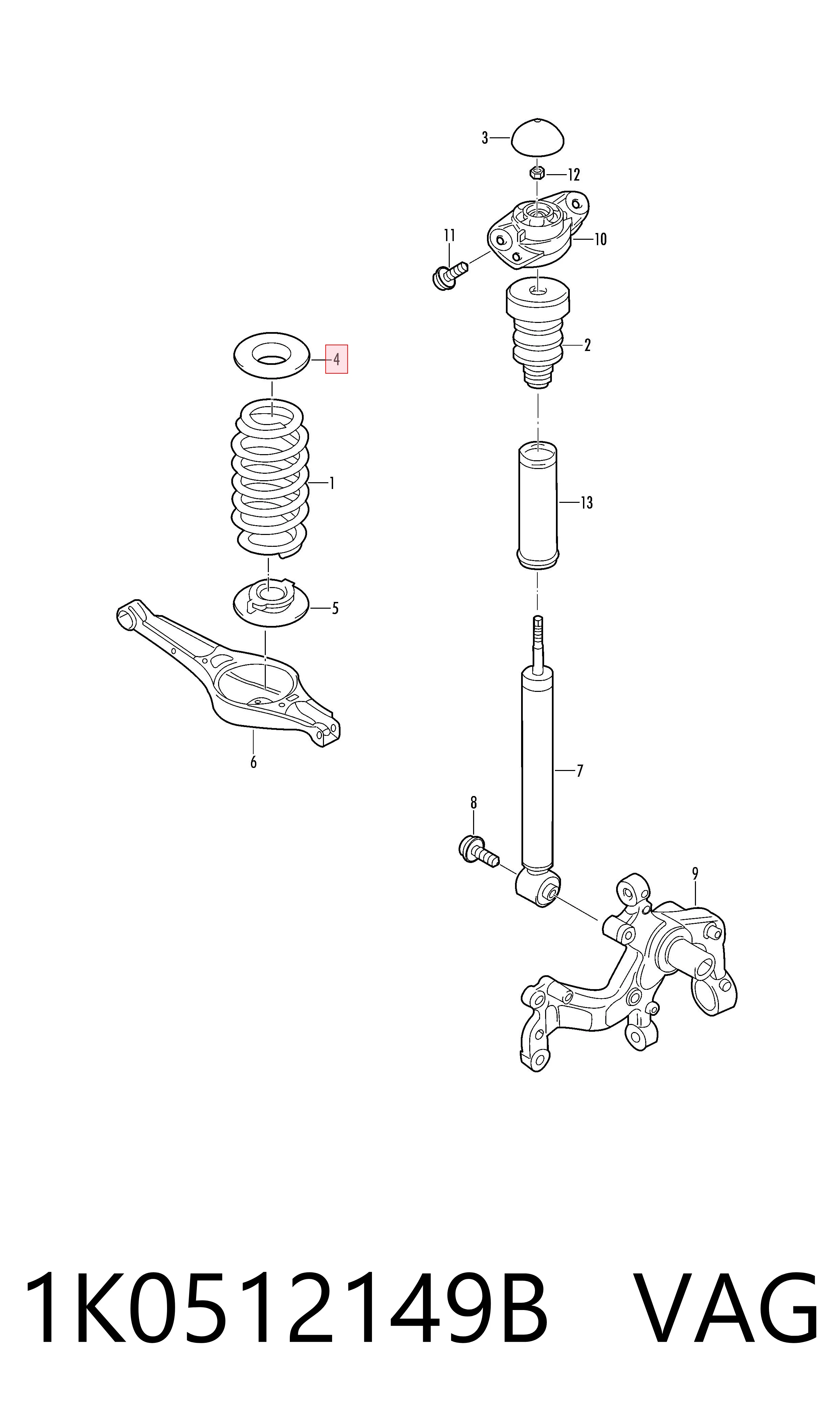 Pierścień gumowy sprężyny tylnej górny VAG 1K0512149B cena, od 8,16 USD