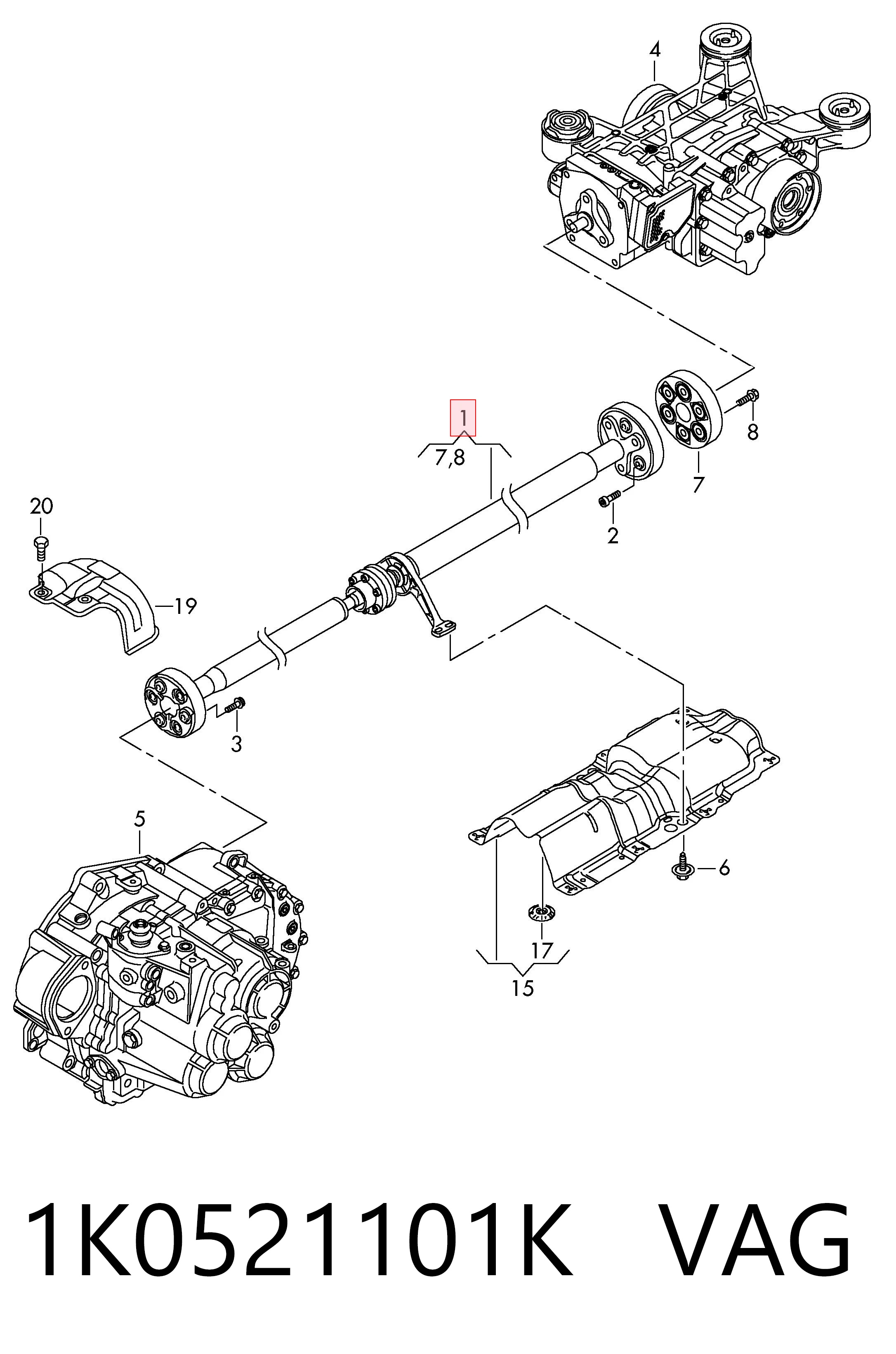Wał Cardana tylny, kompletny do Audi A3 Sportback 8PA