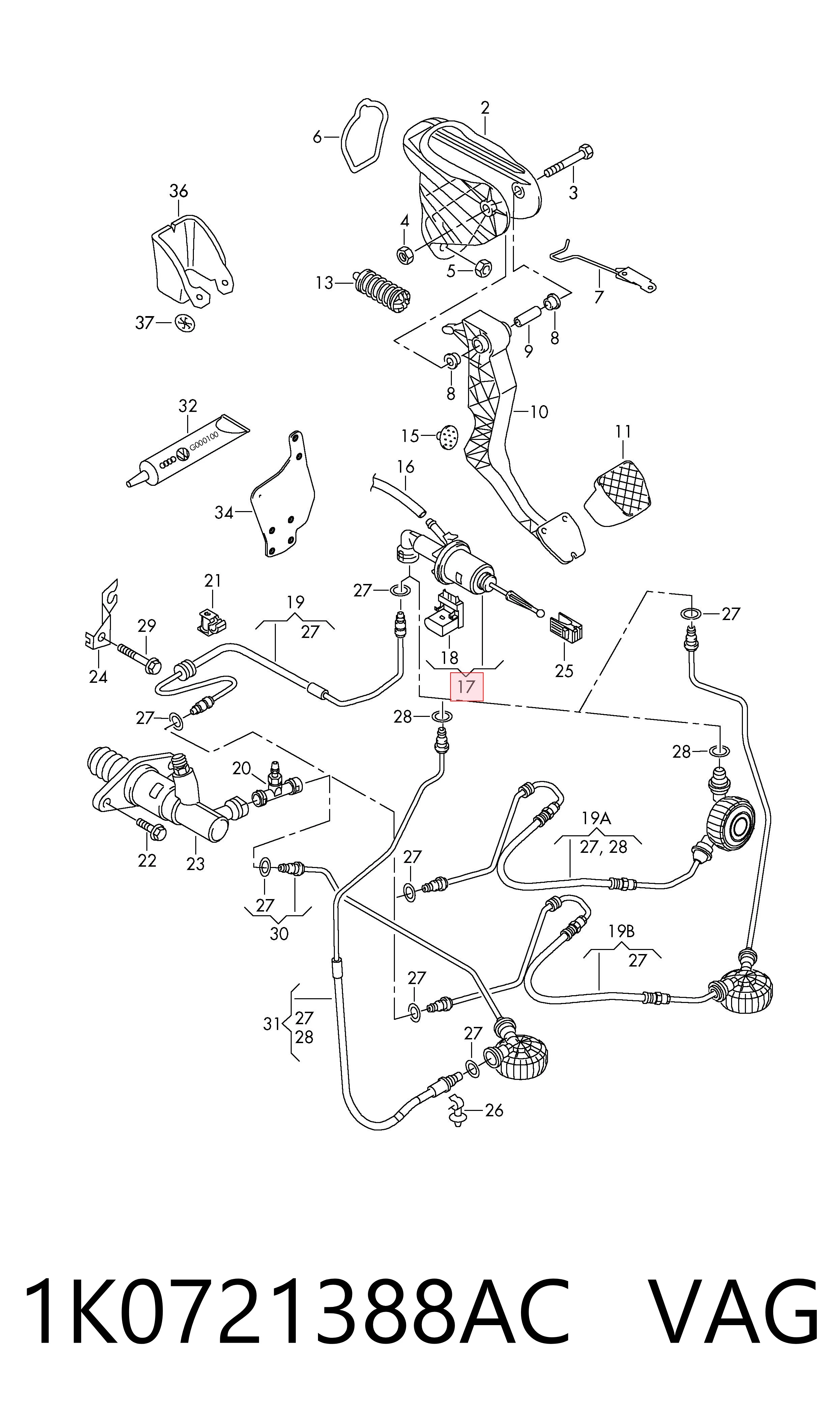 Do koszyka 1K0721388AC VAG Cylinder sprzęgła główny