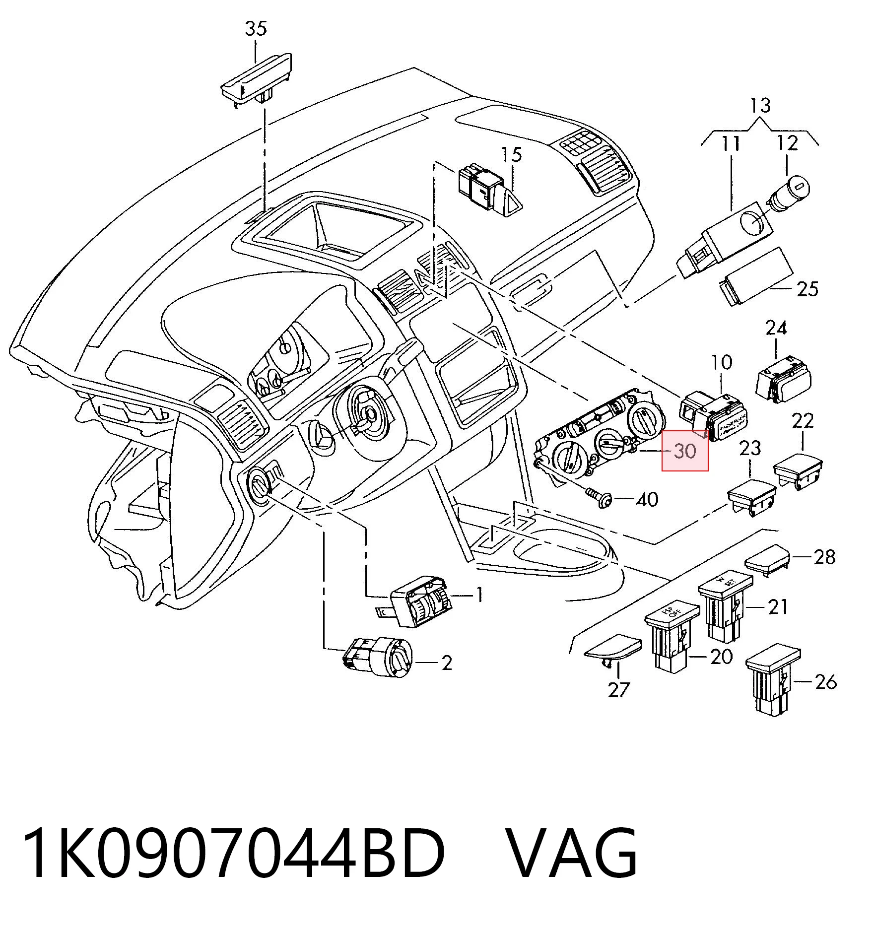 Do koszyka Sterownik trybów ogrzewania/klimatyzacji Volkswagen Jetta V 1K2