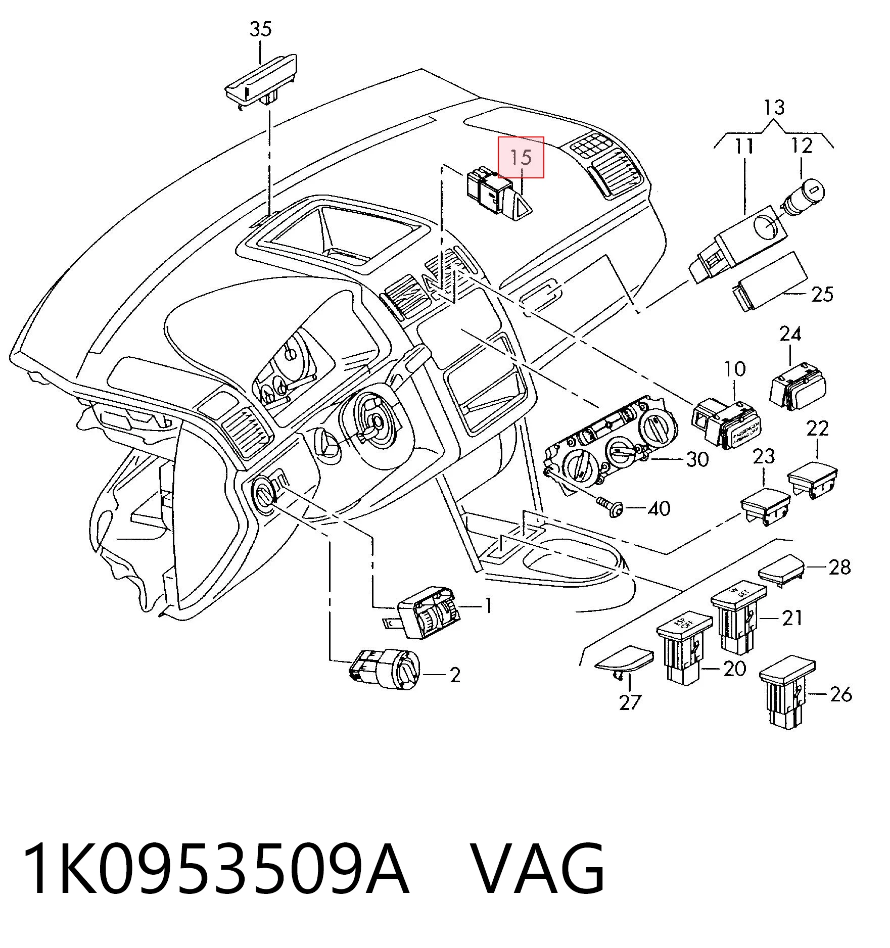 1K0953509A VAG Przycisk włączania światła awaryjnego
