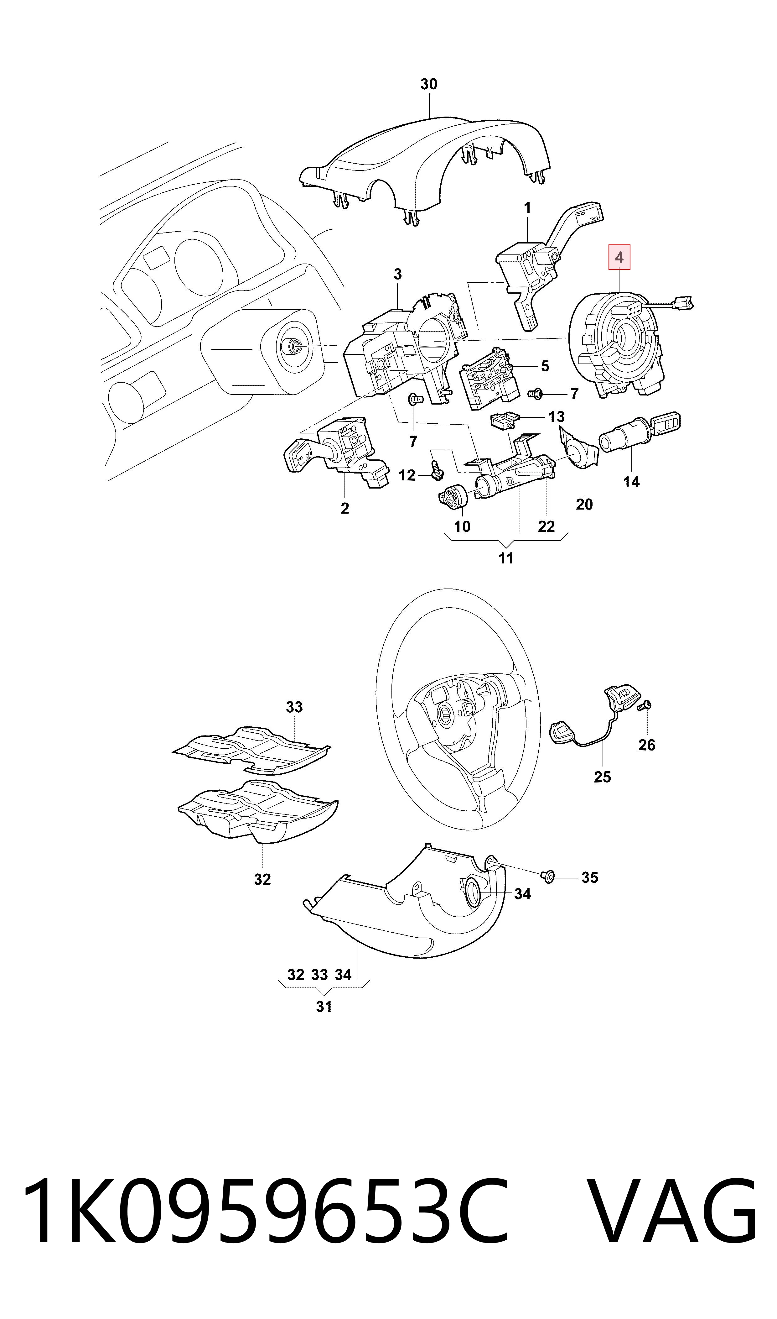 Pierścień kontaktowy AIRBAG, taśma kierownicy VAG 1K0959653C cena, od 28,53 USD