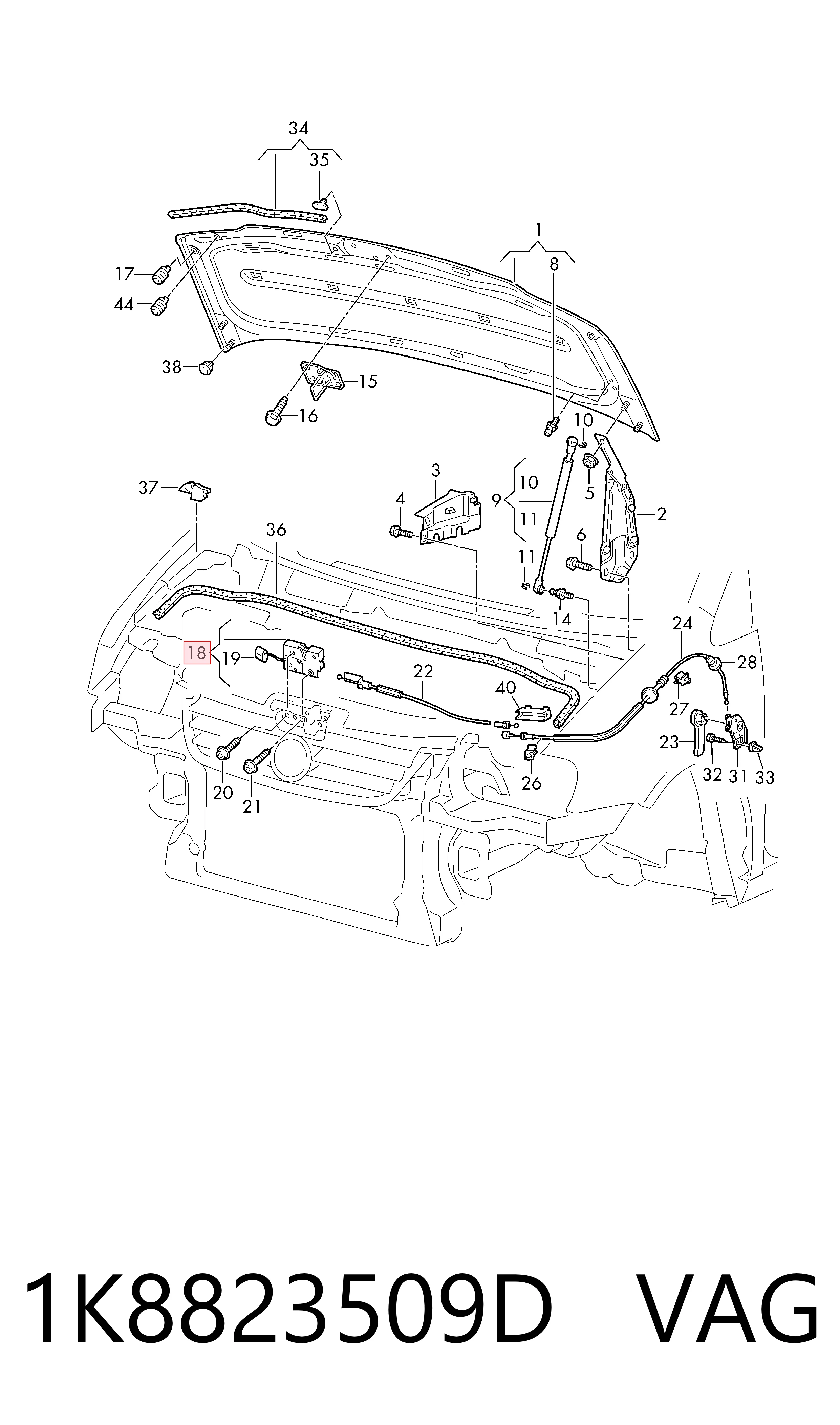 Zamek maski do Volkswagen Caddy IV SAB, SAJ