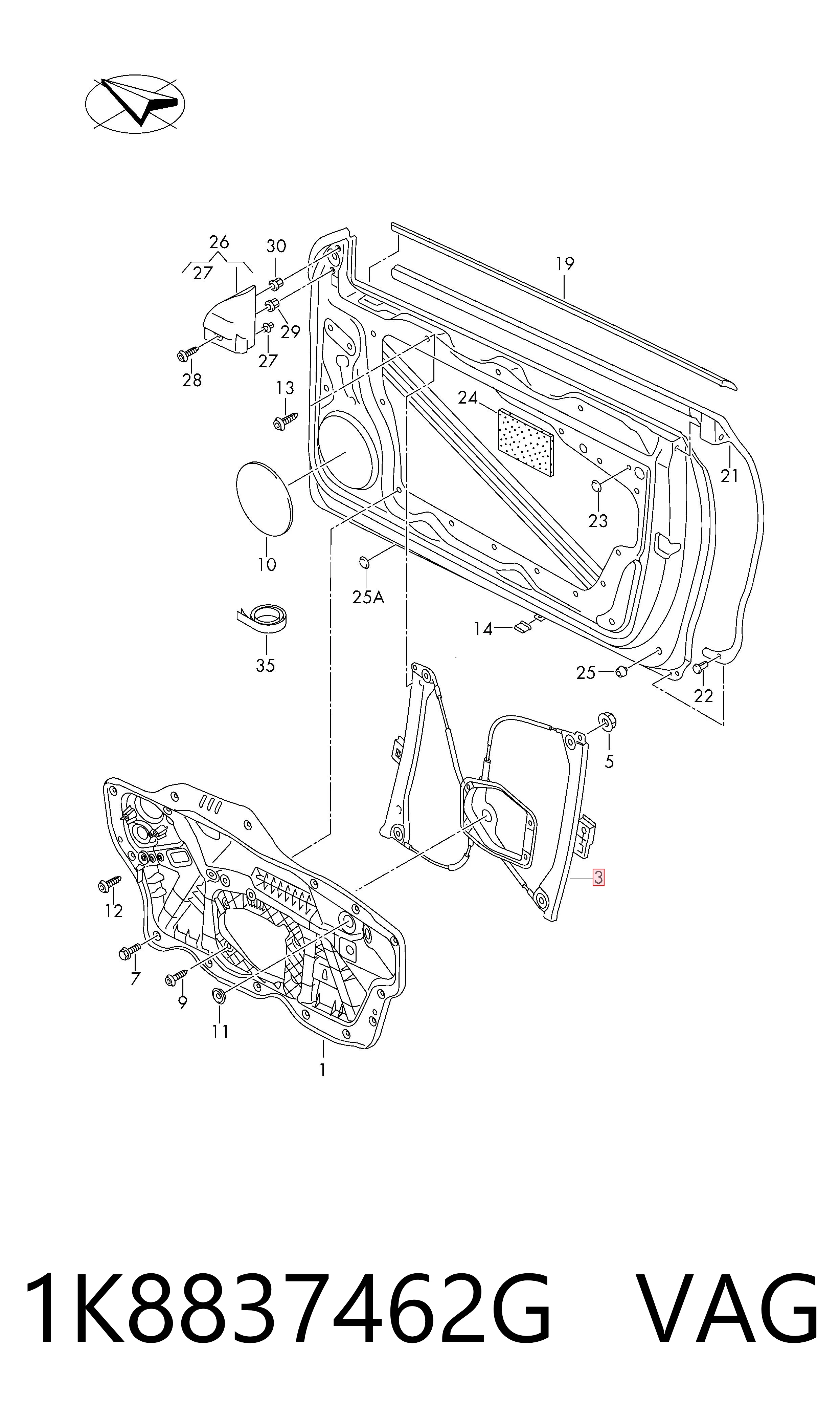 Mechanizm podnoszenia szyby drzwi przednich prawych VAG 1K8837462G cena, od 175,95 USD