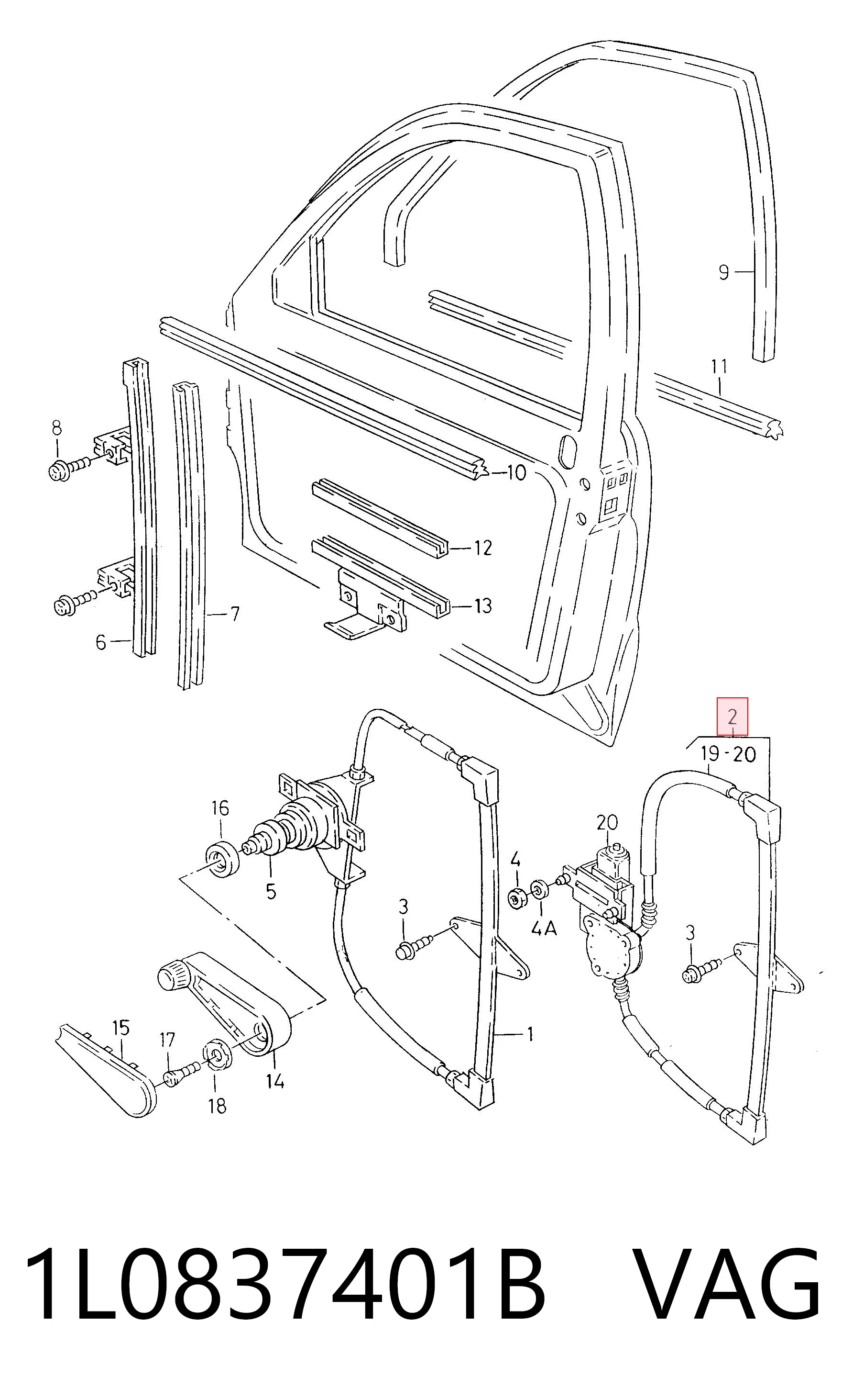 Mechanizm podnoszenia szyby drzwi przednich lewych Seat Toledo I