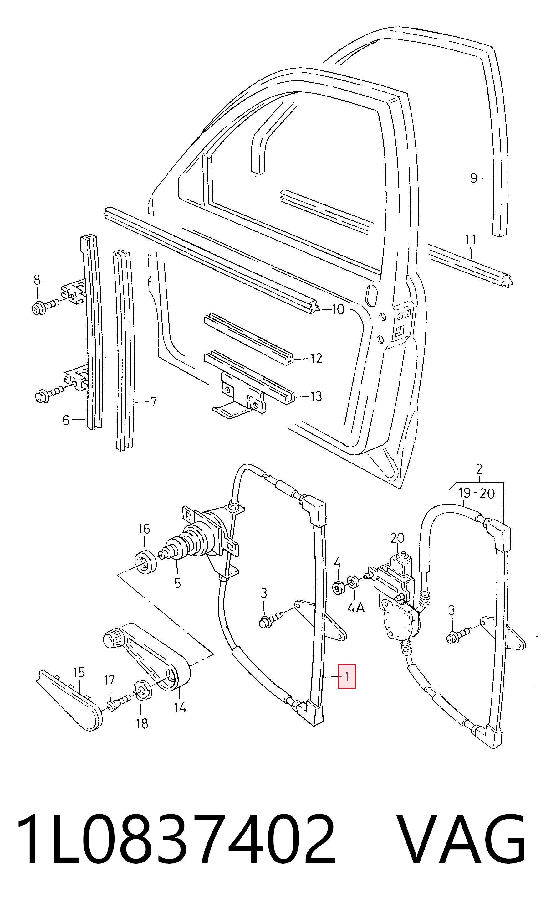  Mechanizm podnoszenia szyby drzwi przednich prawych Seat Toledo 1