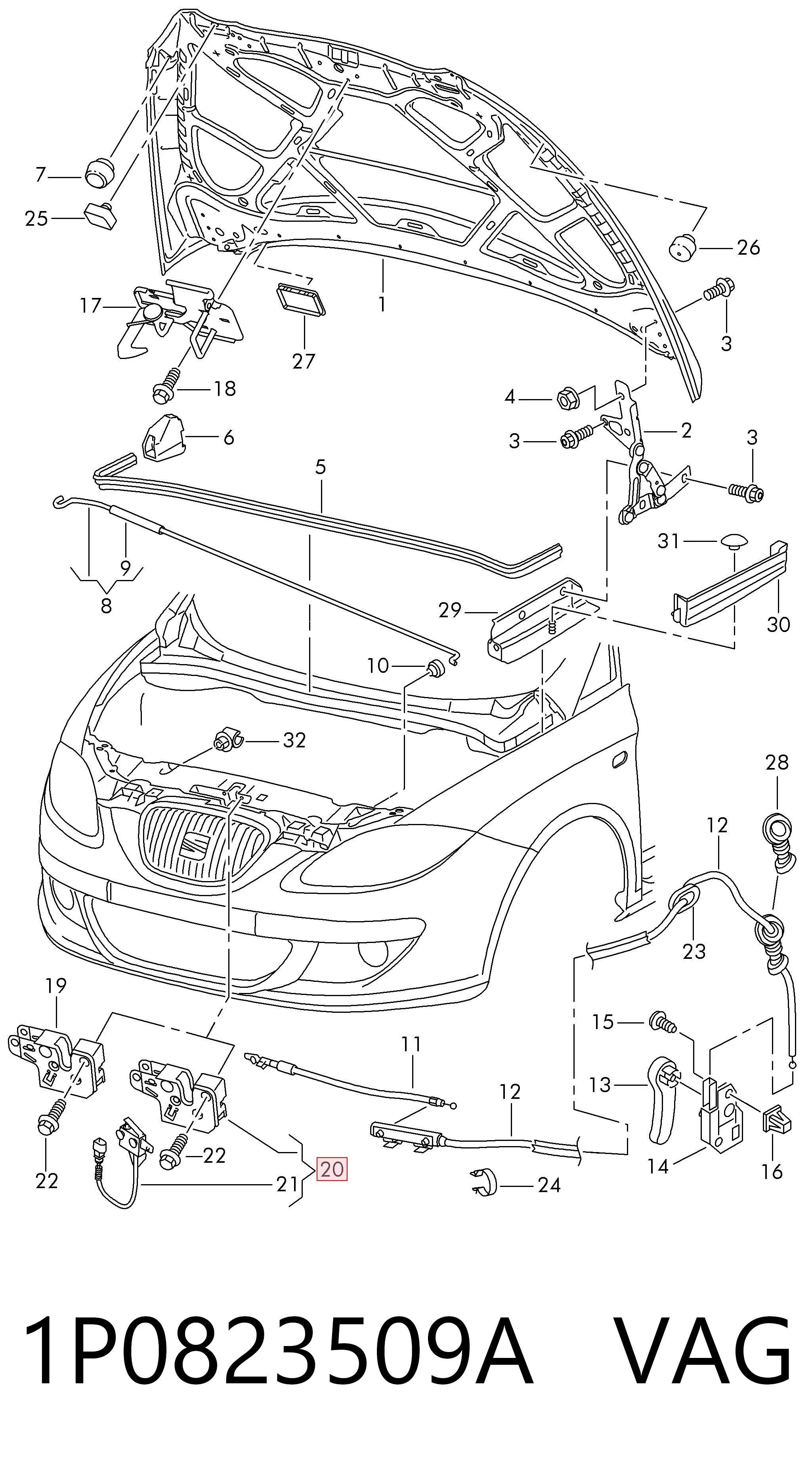 Zamek maski do Seat Altea XL 5P5, 5P8