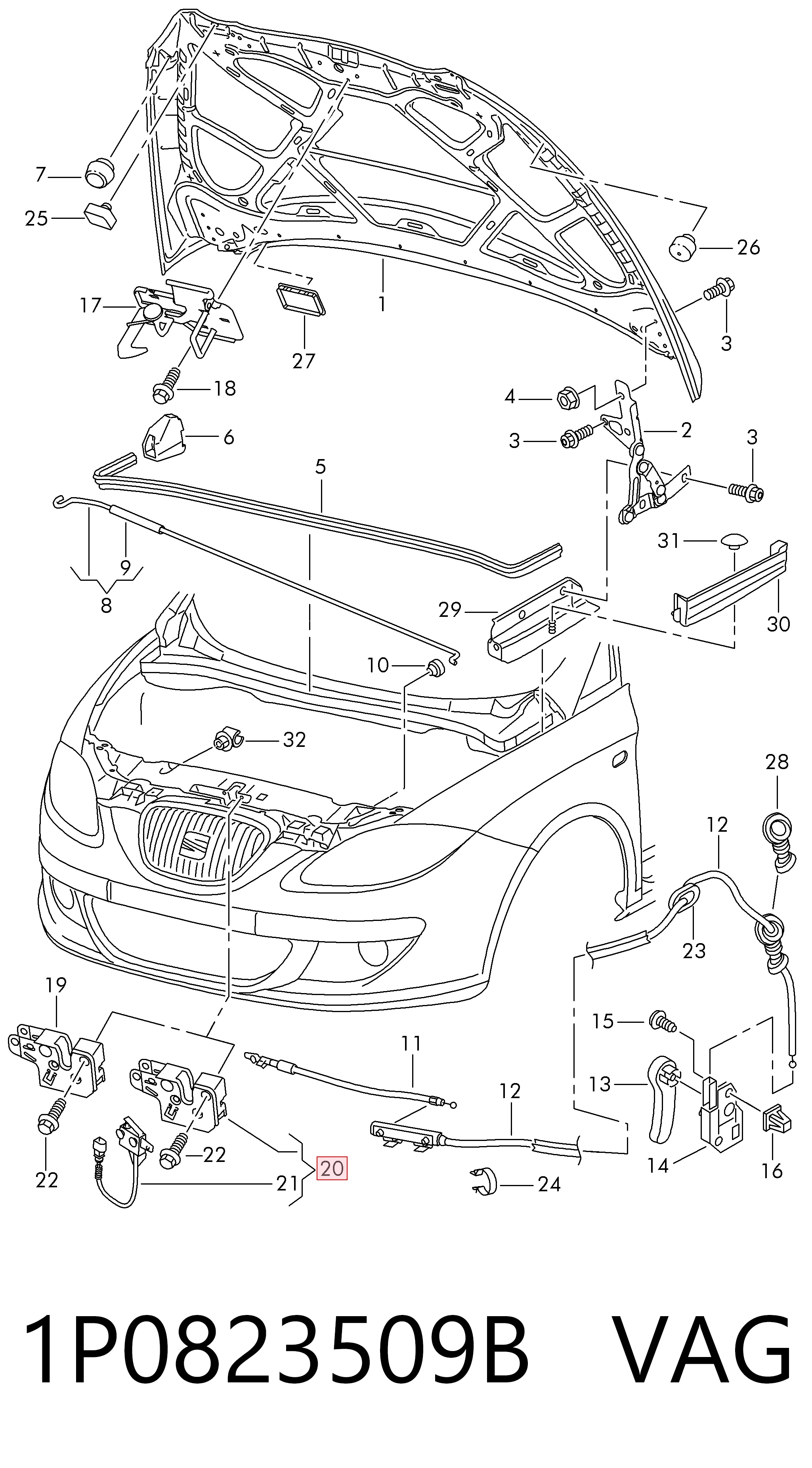 Zamek maski Seat Altea XL minivan (5P5, 5P8) (2006 - 2015) cena, od 43,04 USD