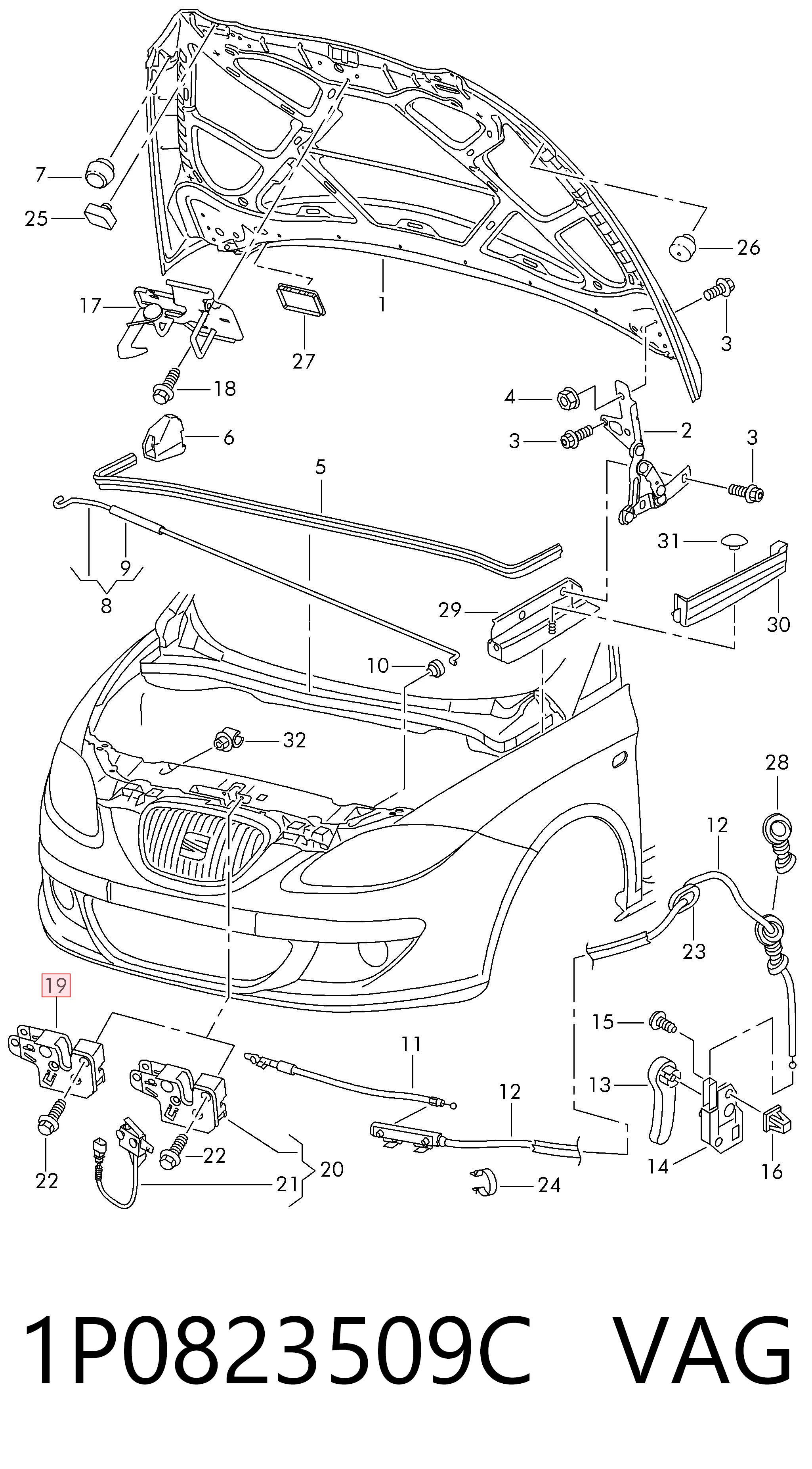 Zamek maski do Volkswagen AMAROK  2HA, 2HB, S1B, S6B, S7A, S7B