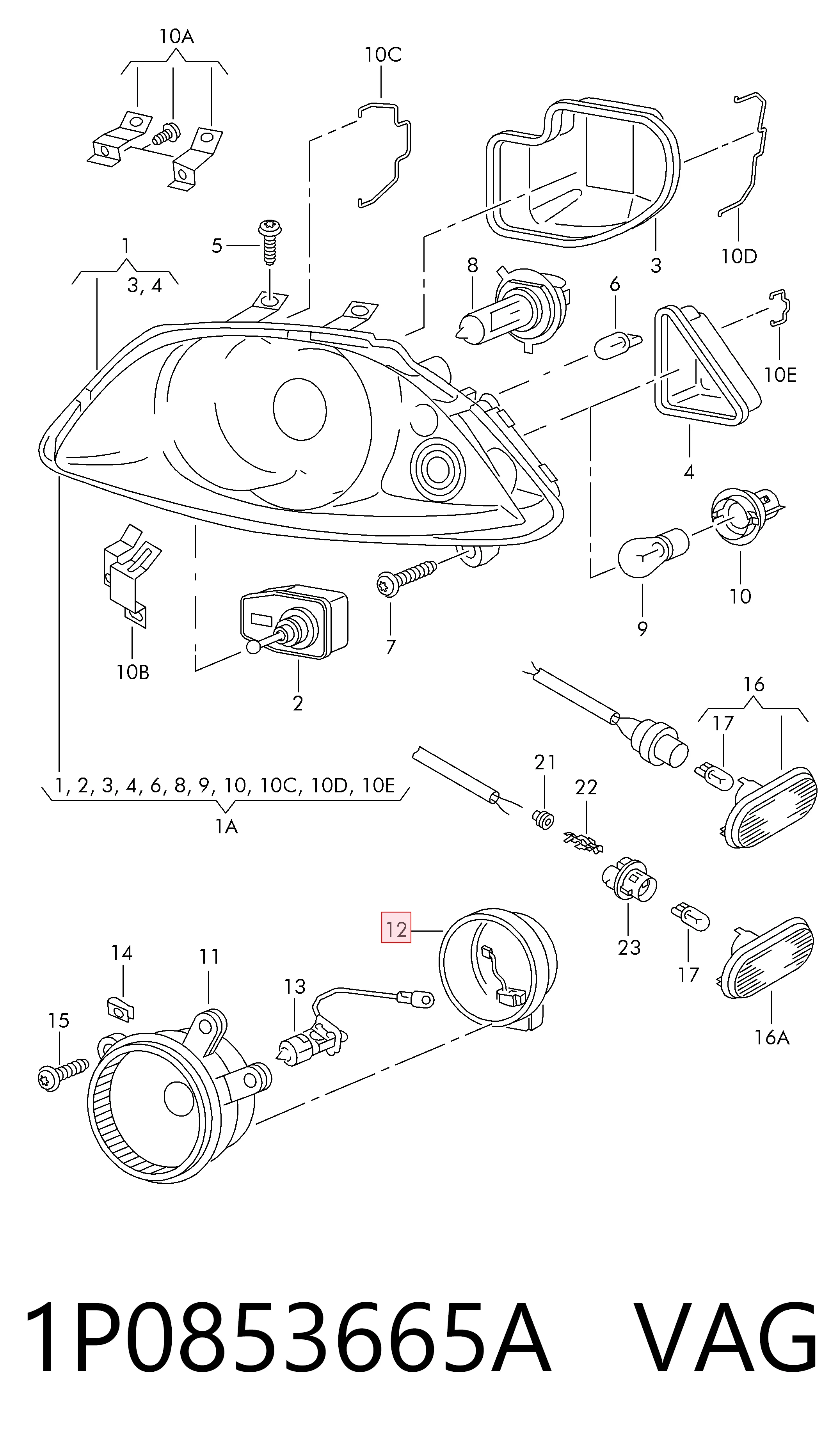 1P0853665A VAG Obrzeże lampy przeciwmgielnej lewej