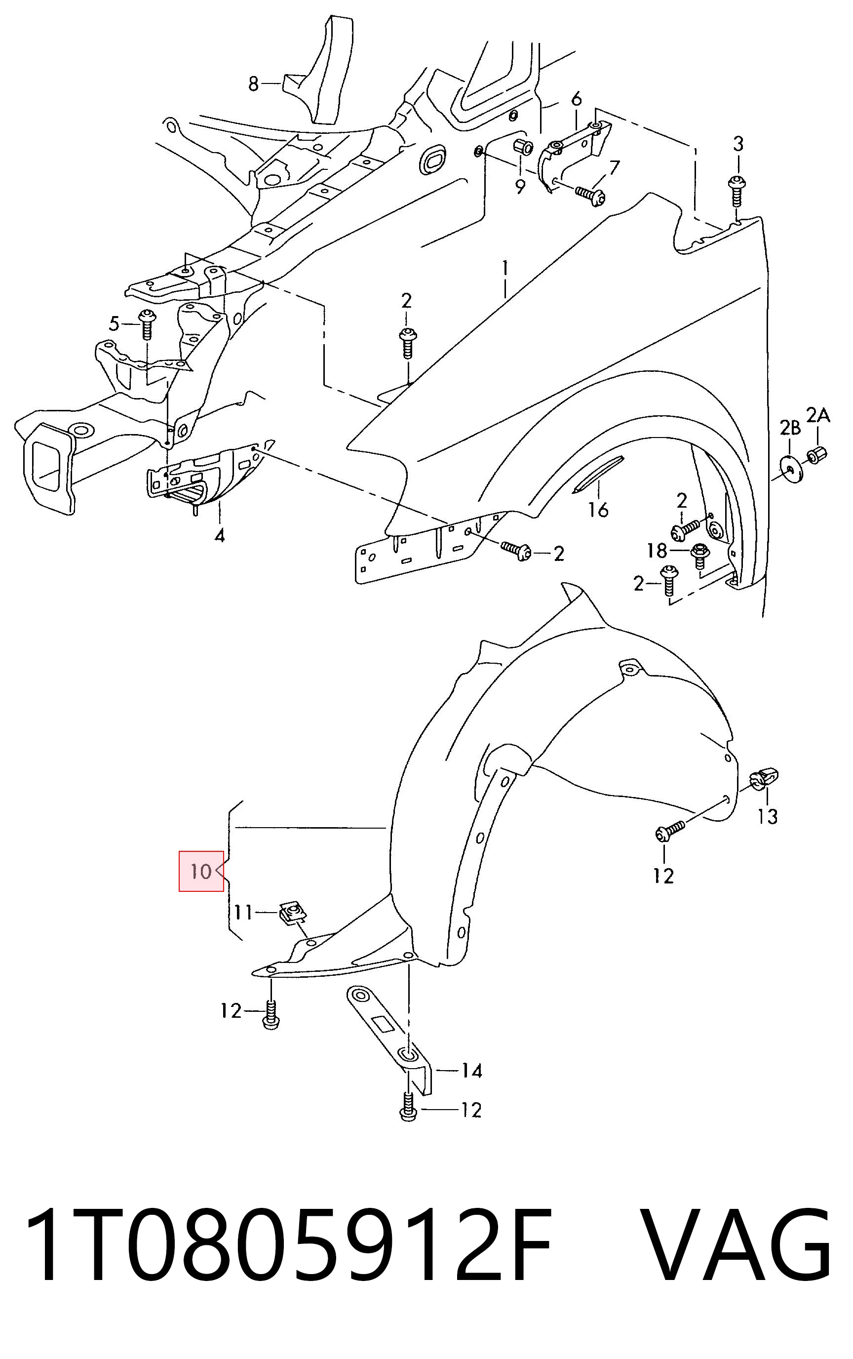 Do koszyka Nadkole błotnika przedniego prawe Volkswagen Caddy III 2KA, 2KH, 2CA, 2CH