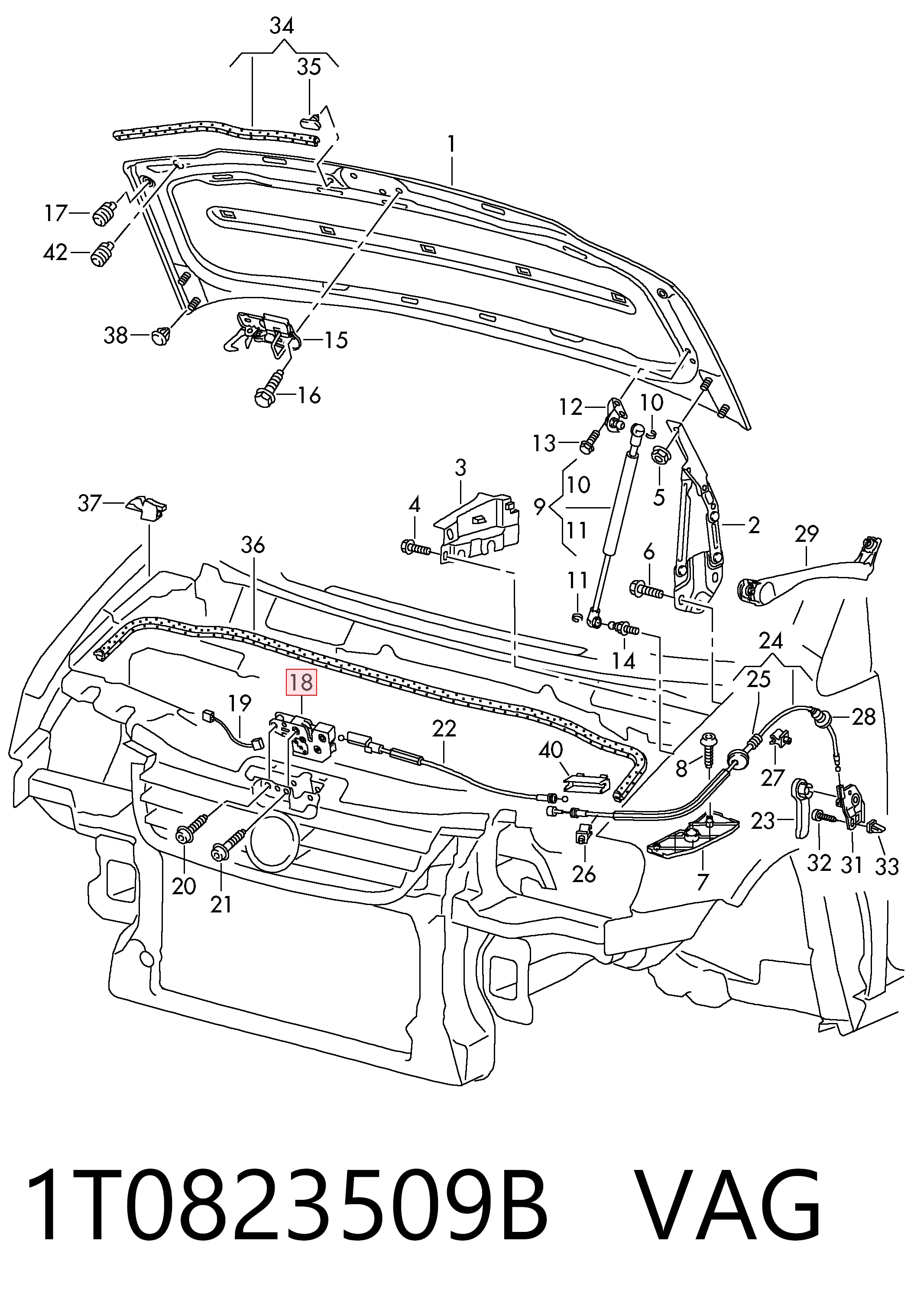 Zamek maski do Volkswagen Caddy III 2KA, 2KH, 2CA, 2CH