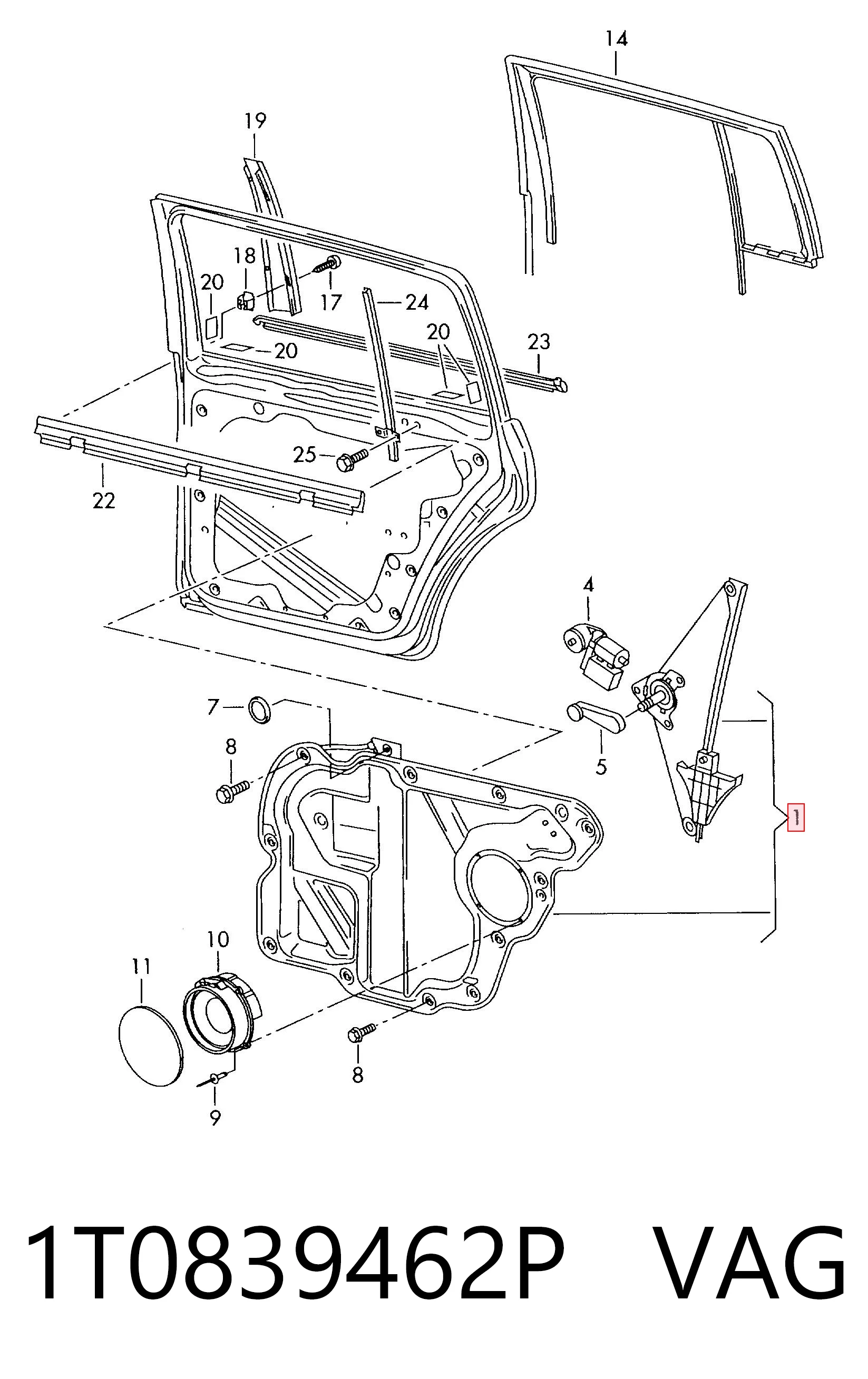 1T0839462P VAG Mechanizm podnoszenia szyby drzwi tylnych prawych