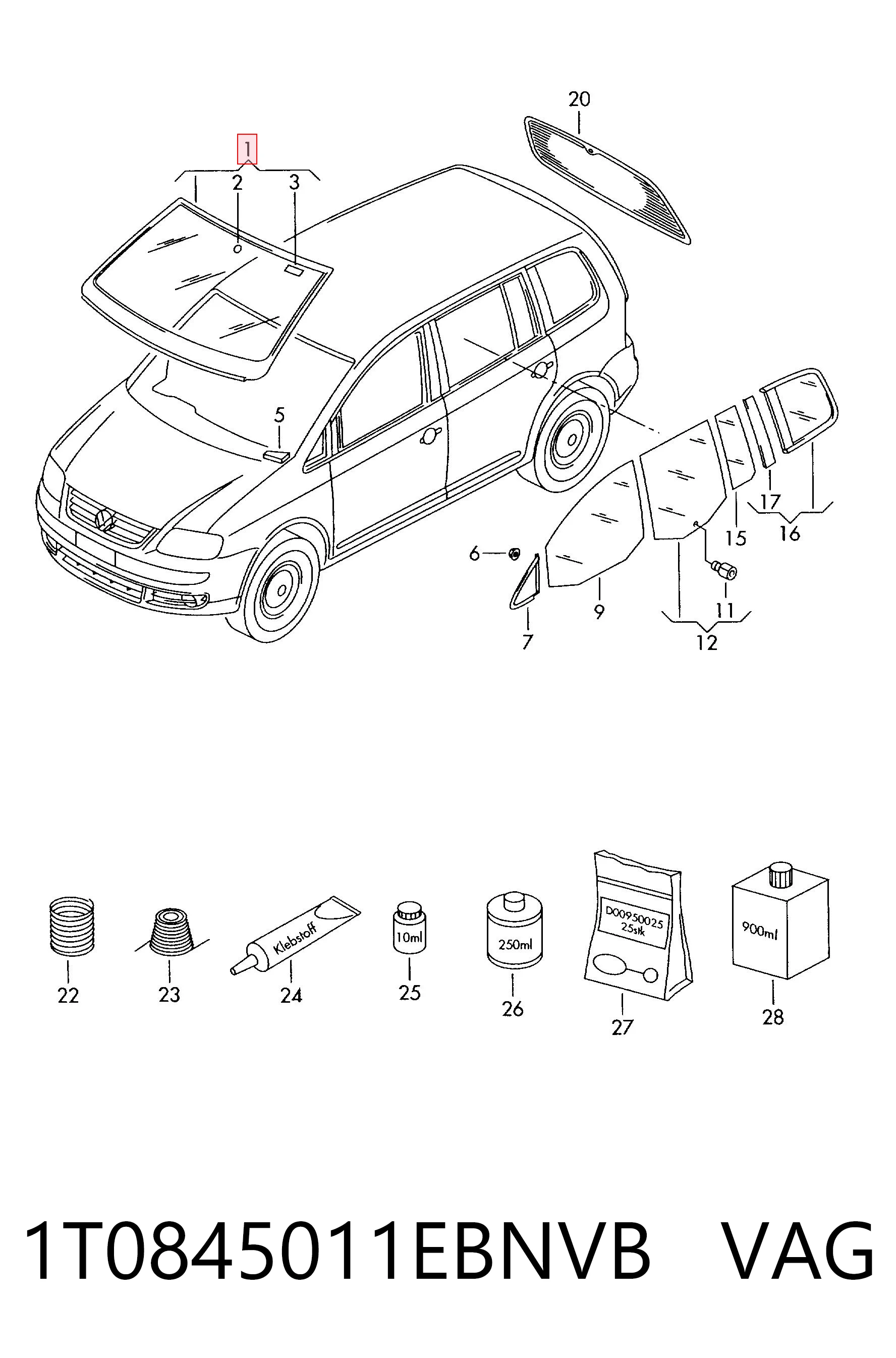 Szyba przednia do Volkswagen Touran 1T3