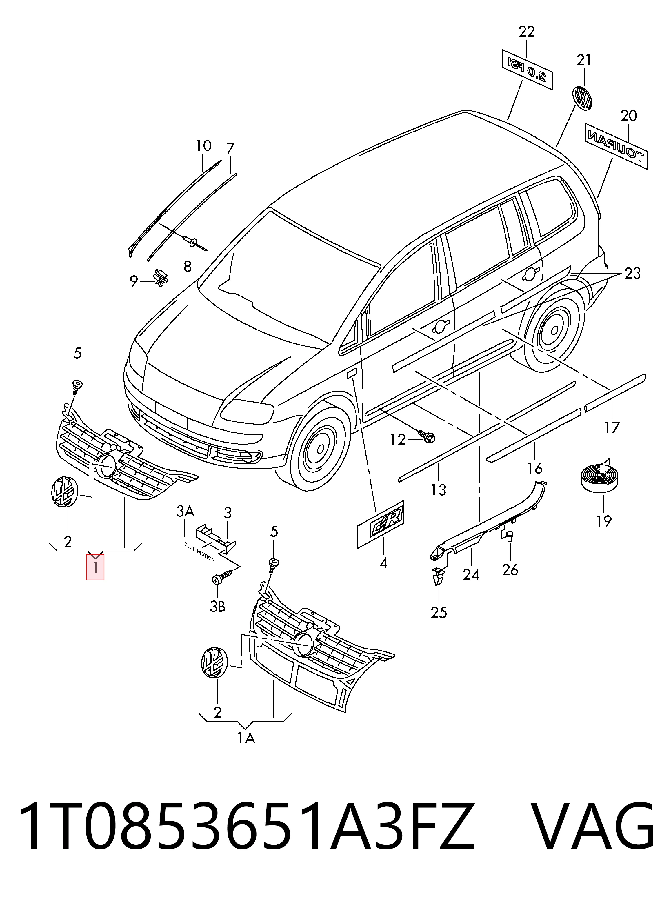 Atrapa chłodnicy do Volkswagen Caddy III 2KB, 2KJ, 2CB, 2CJ