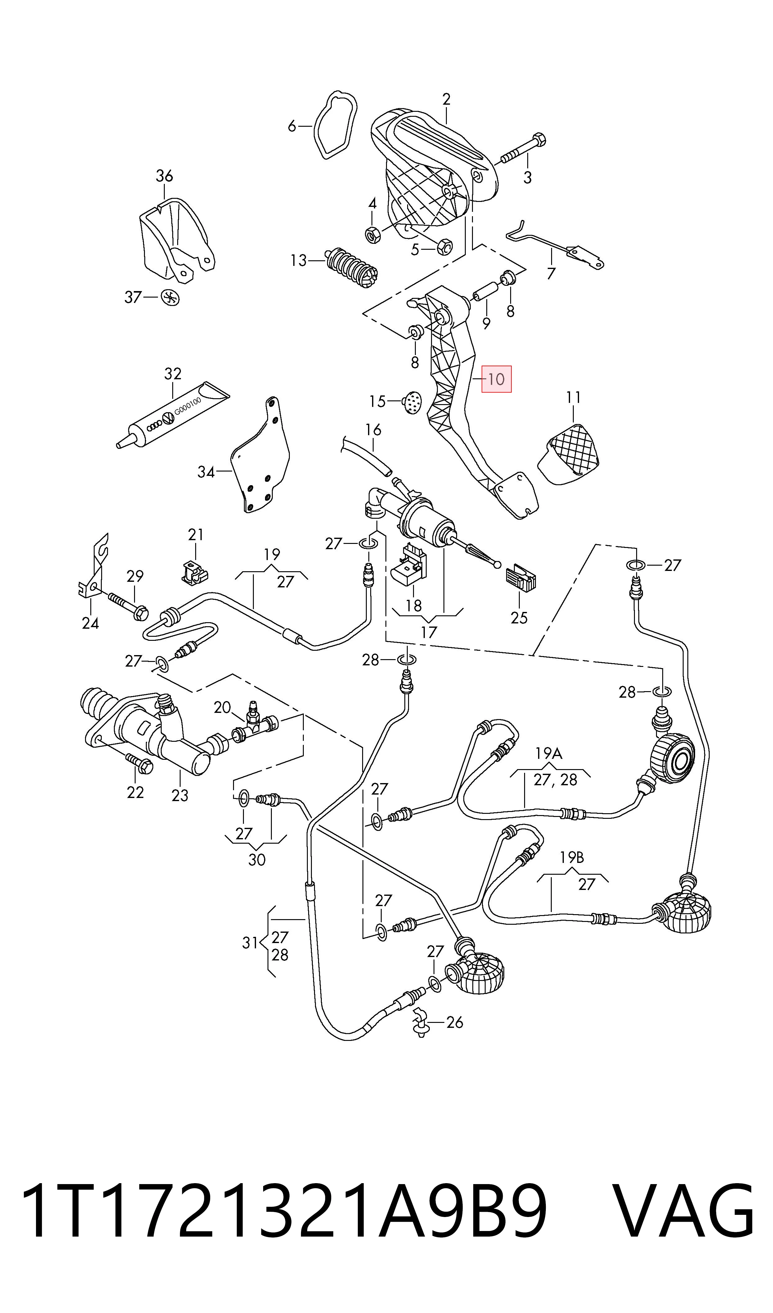 Pedał sprzęgła VAG 1T1721321A9B9 cena, od 86,83 USD