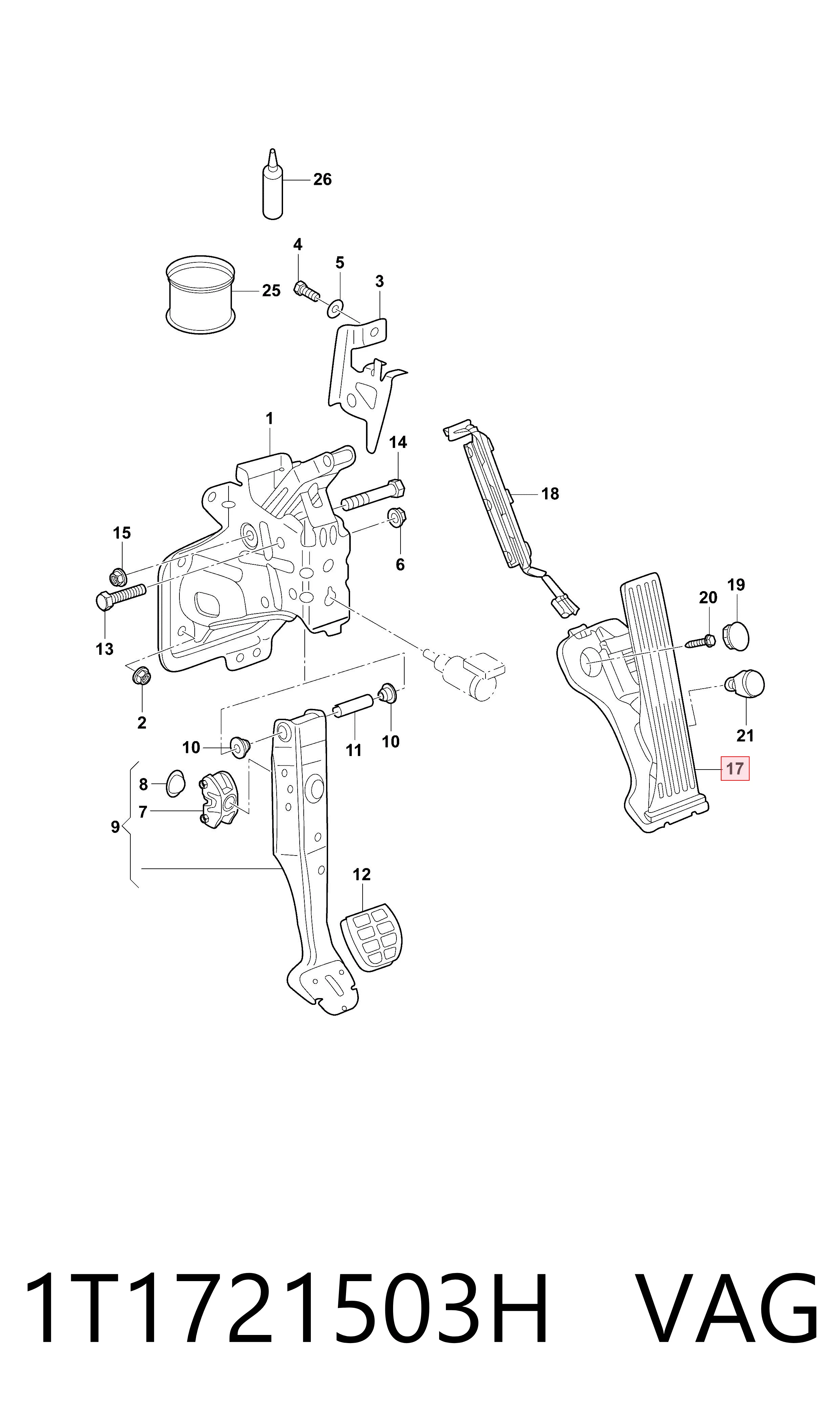 Pedał przyspieszenia (gazu) do Volkswagen Caddy III 2KB, 2KJ, 2CB, 2CJ