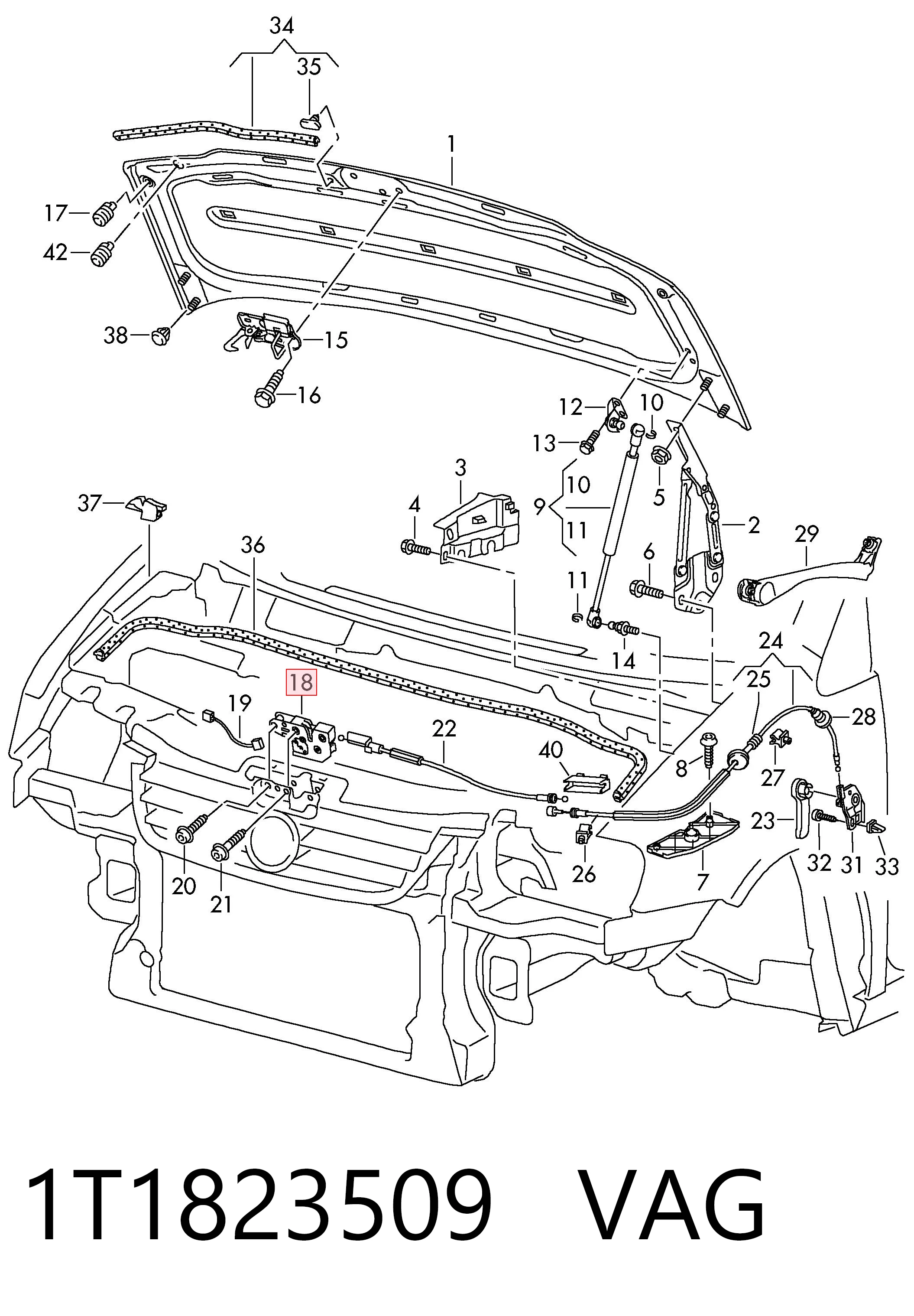 Do koszyka Zamek maski Volkswagen Caddy III 2KA, 2KH, 2CA, 2CH