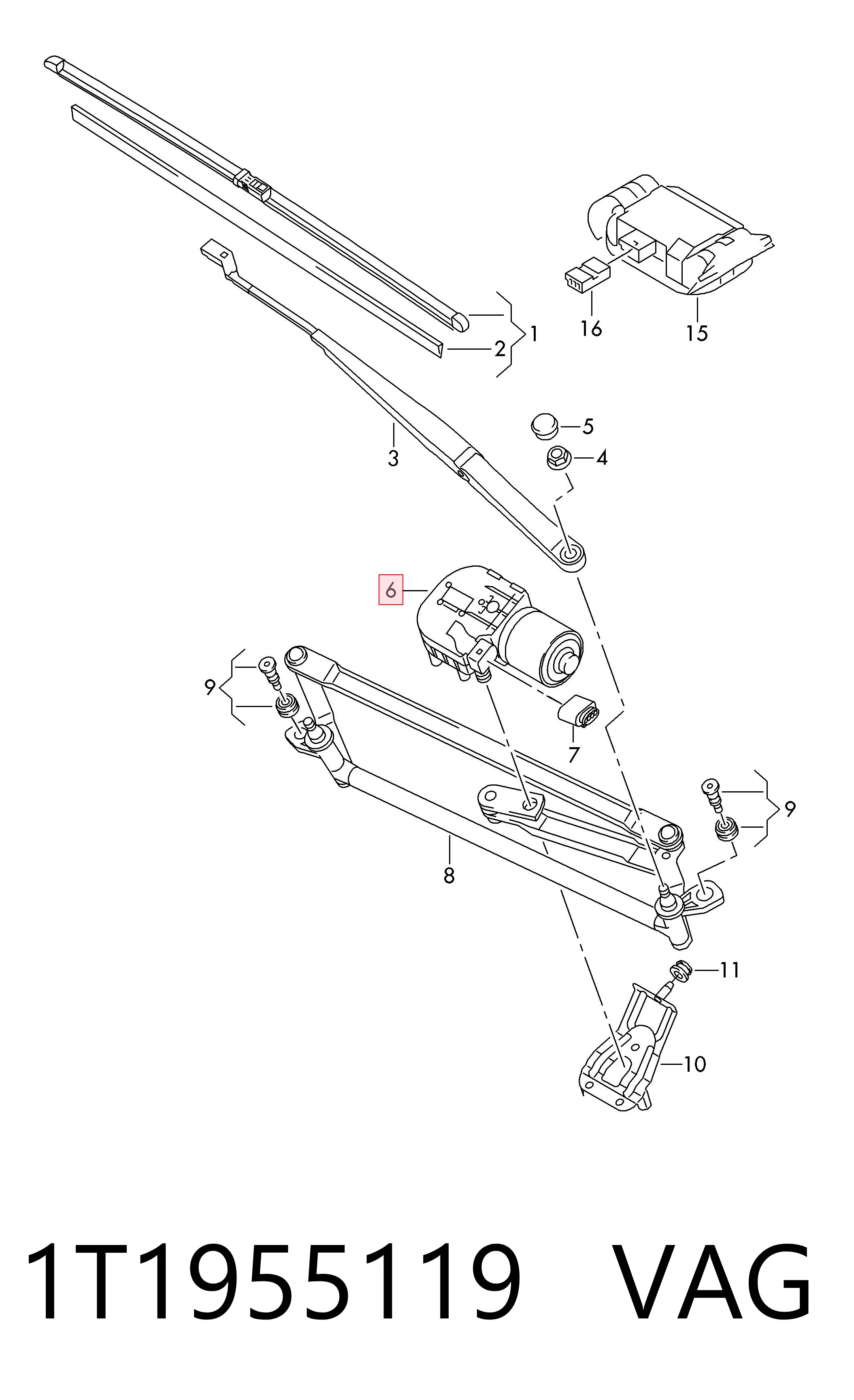Silniczek wycieraczki szyby przedniej do Volkswagen Caddy III 2KB, 2KJ, 2CB, 2CJ