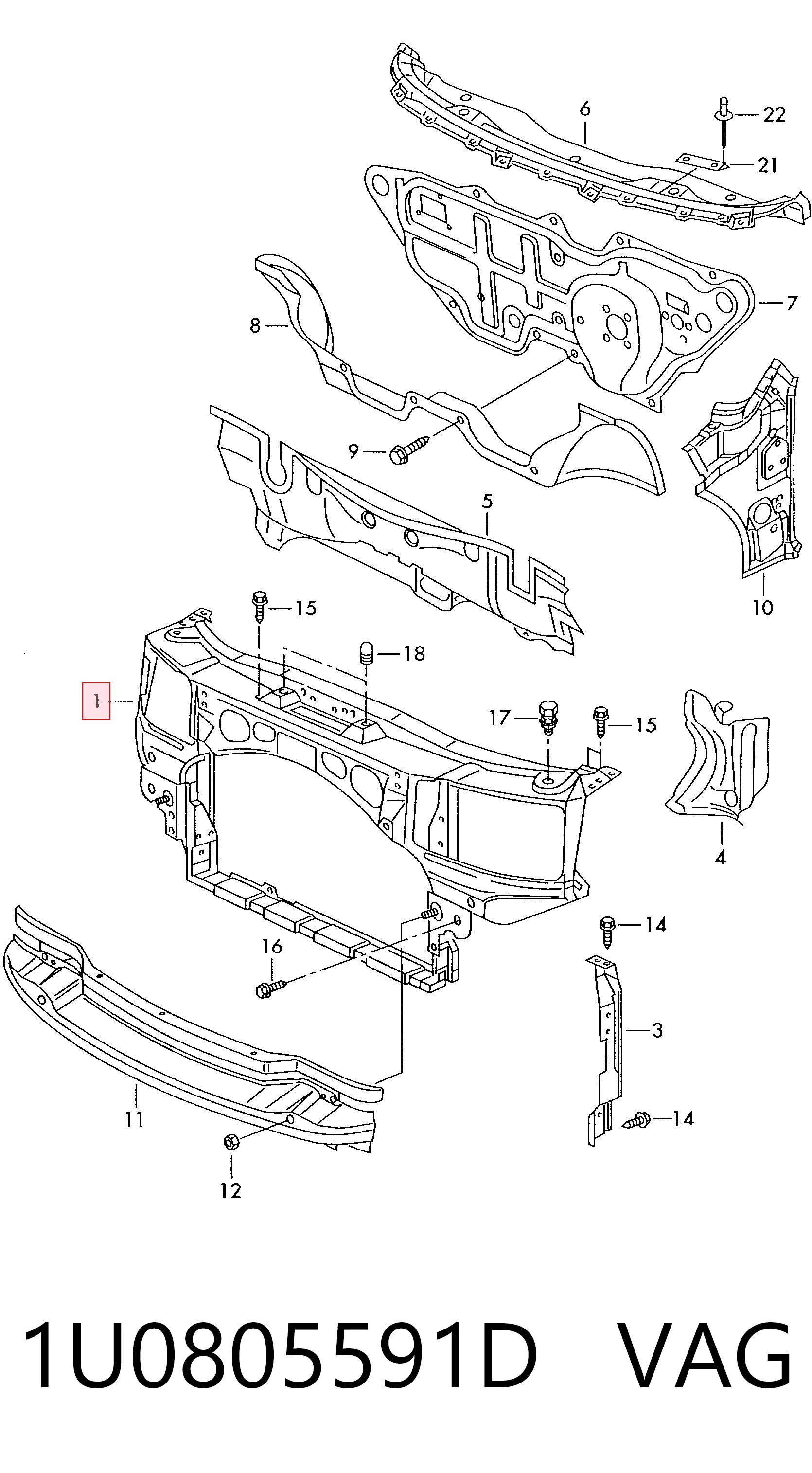 Osłona chłodnicy kompletna (panel mocowania reflektorów) Skoda Octavia TOUR I A4 liftback (1U2) (1996 - 2011) cena, od 129,40 USD