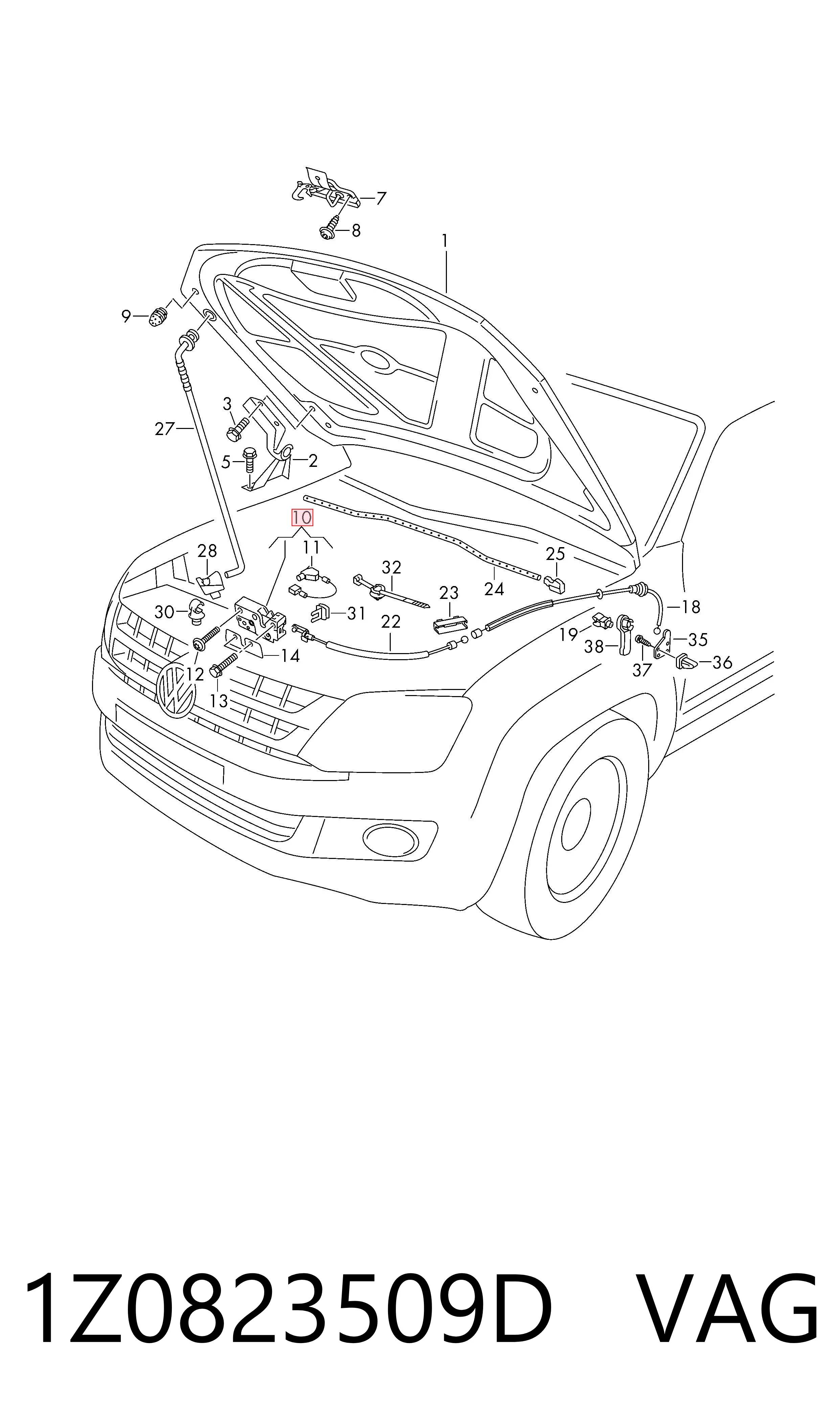 Zamek maski Volkswagen AMAROK ulec poprawie (2HA, 2HB, S1B, S6B, S7A, S7B) (2010 - 2026) cena, od 39,15 USD