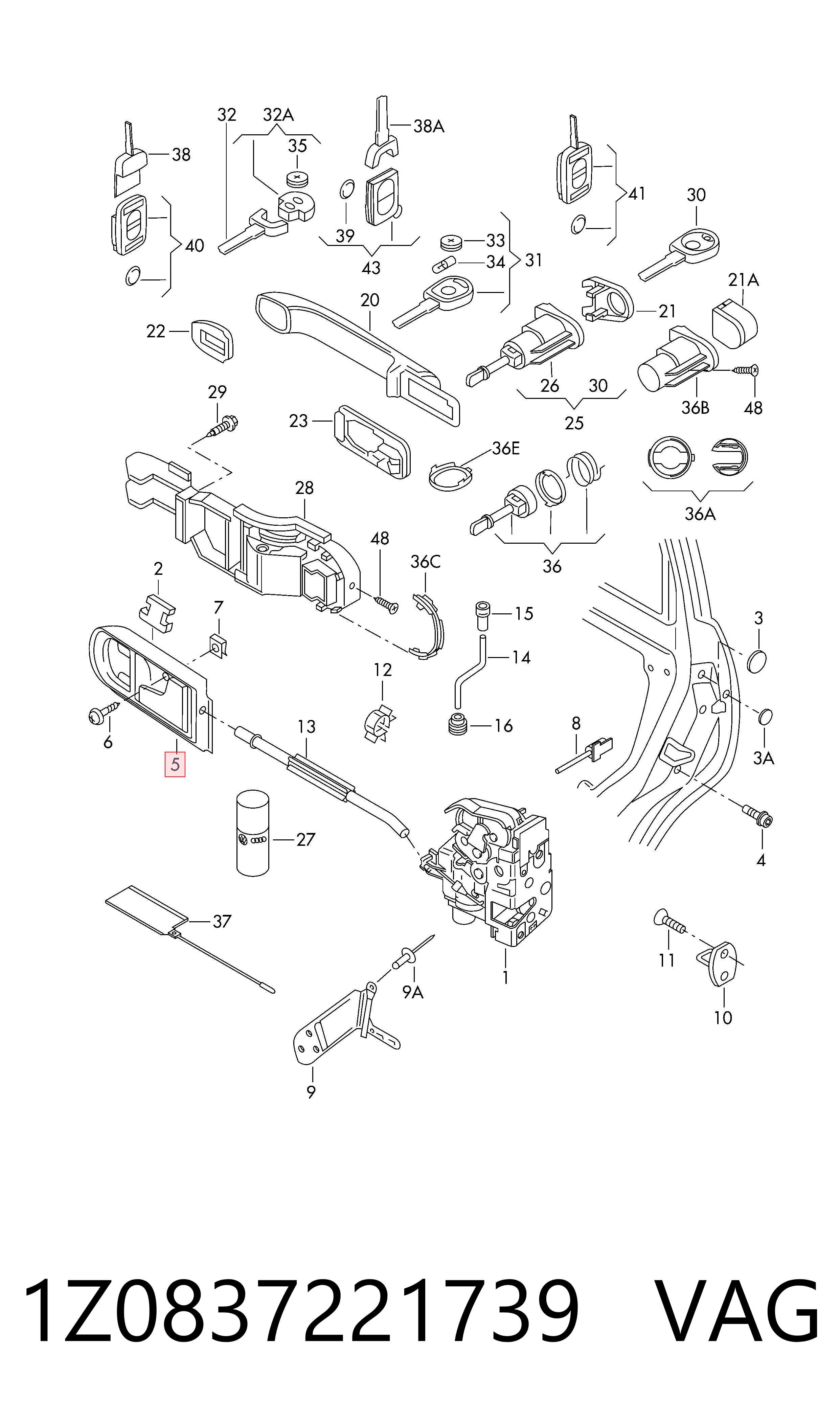 1Z0837221739 VAG Klamka drzwi przednich wewnętrzna lewa