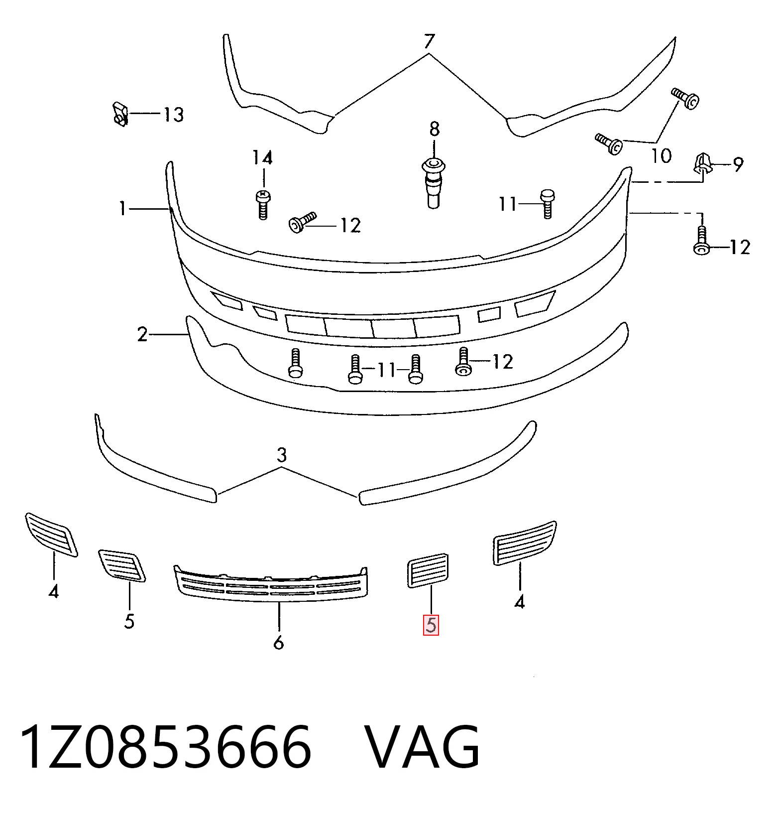 1Z0853666 VAG Kratka zderzaka przedniego prawa