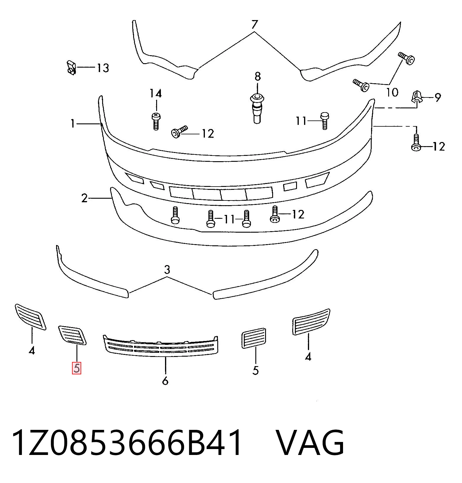 1Z0853666B41 VAG Kratka zderzaka przedniego prawa