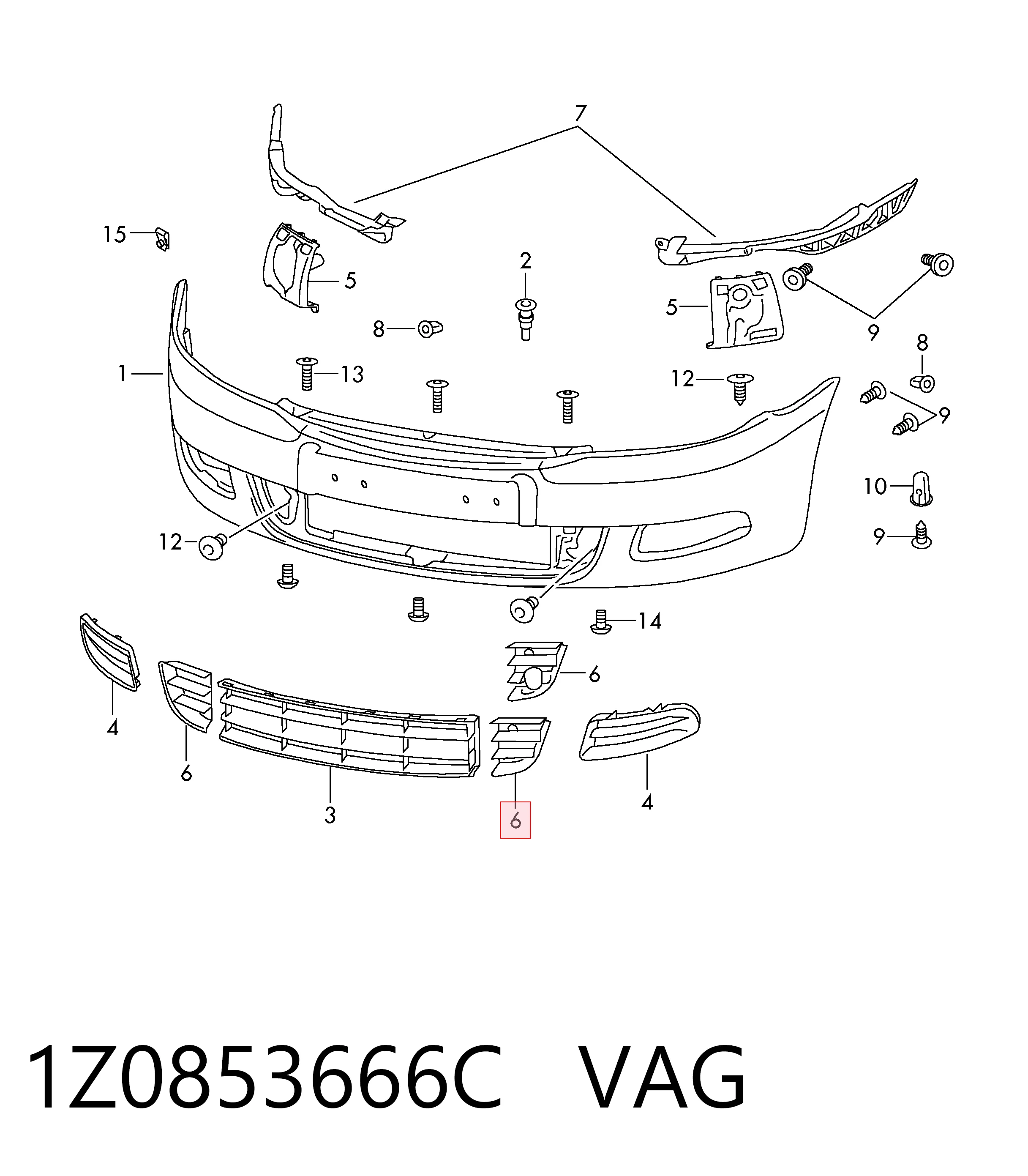 1Z0853666C VAG Kratka zderzaka przedniego prawa