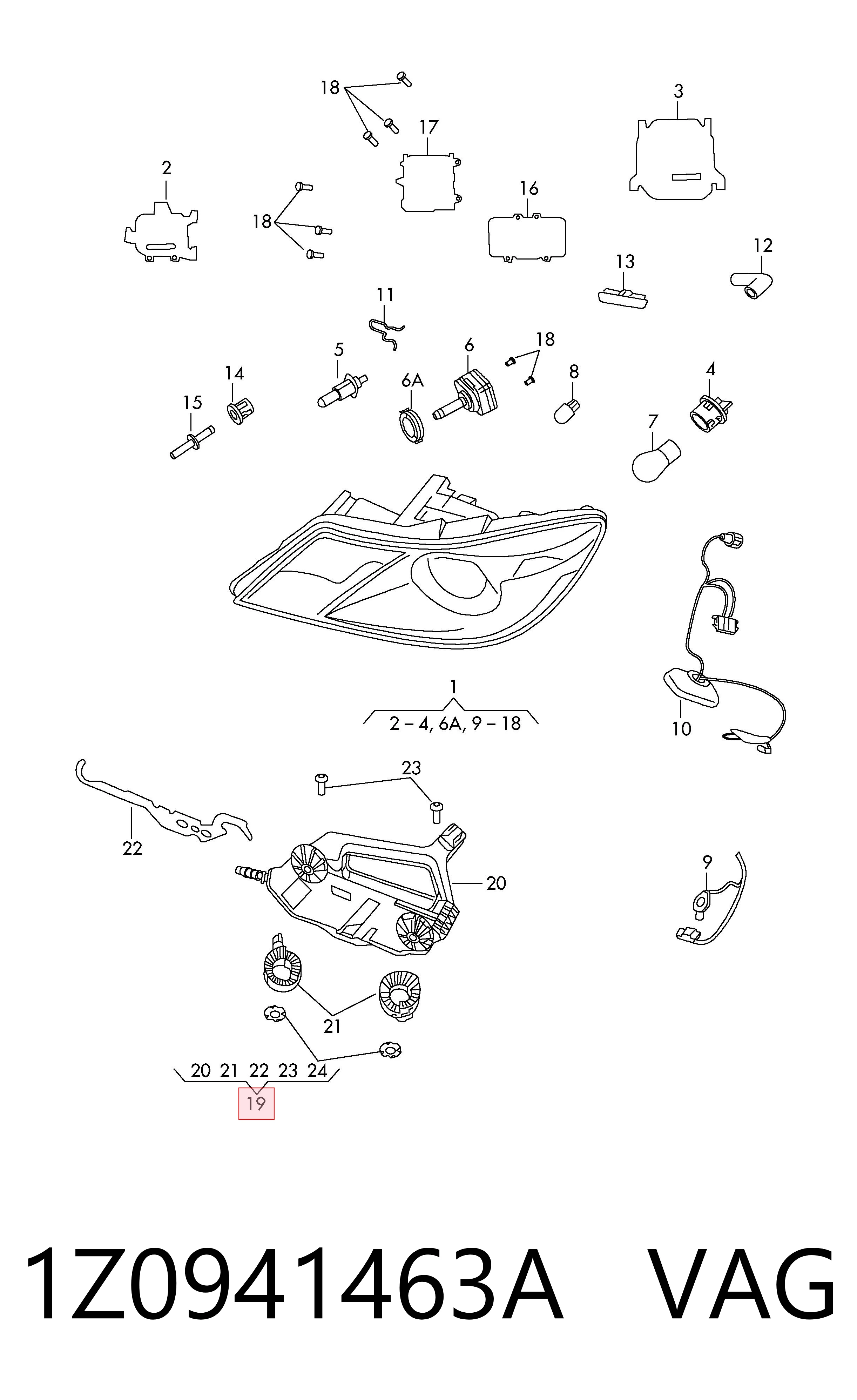 1Z0941463A VAG Wsponik (adapter) mocowania reflektora przedniego lewego