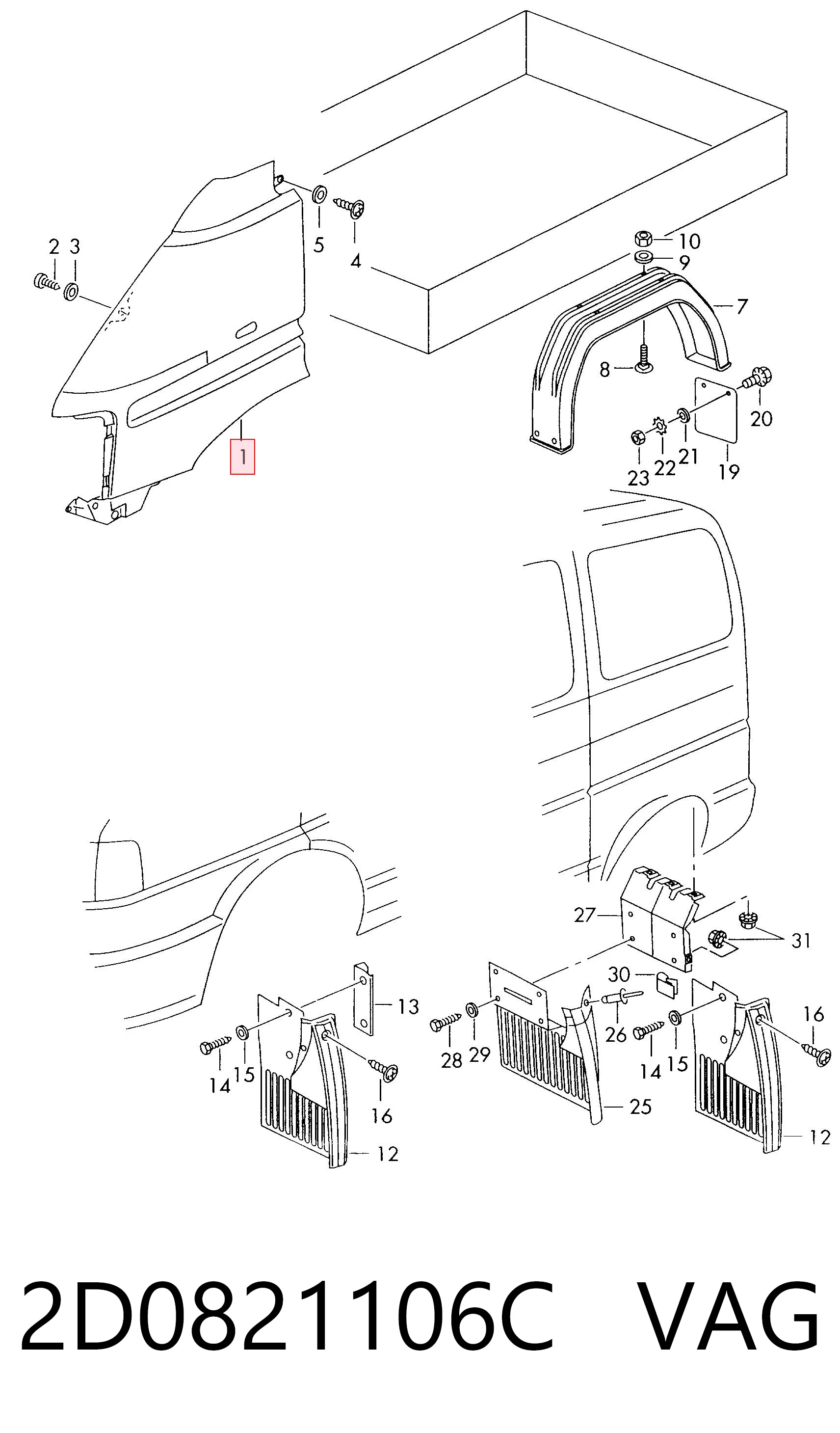 Błotnik przedni prawy do Volkswagen LT 28-46 II 2DA, 2DD, 2DH