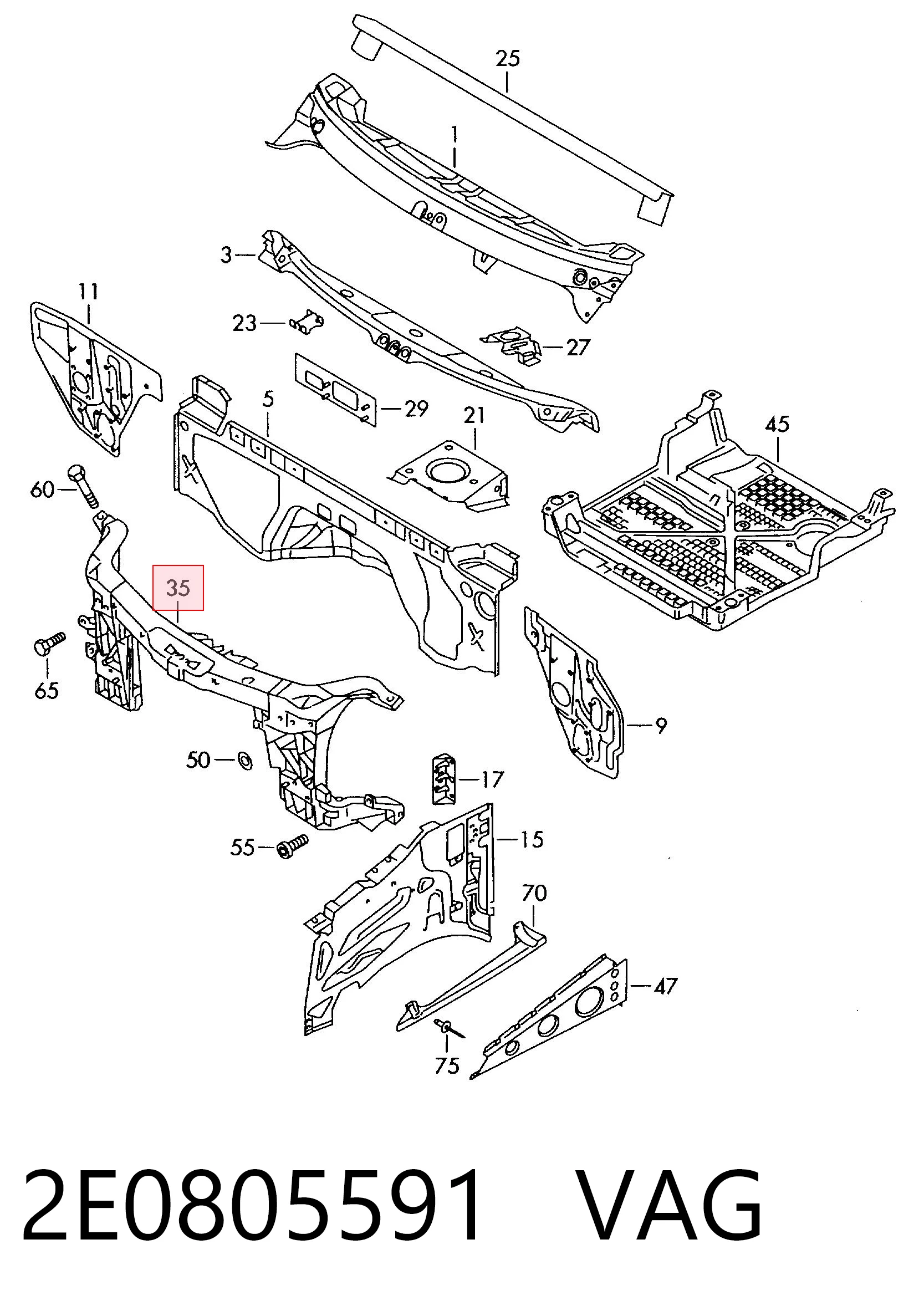 Osłona chłodnicy kompletna (panel mocowania reflektorów) do Volkswagen Crafter 30-50 2E, 2EA, 2EB, 2ED, 2EH, 2EX