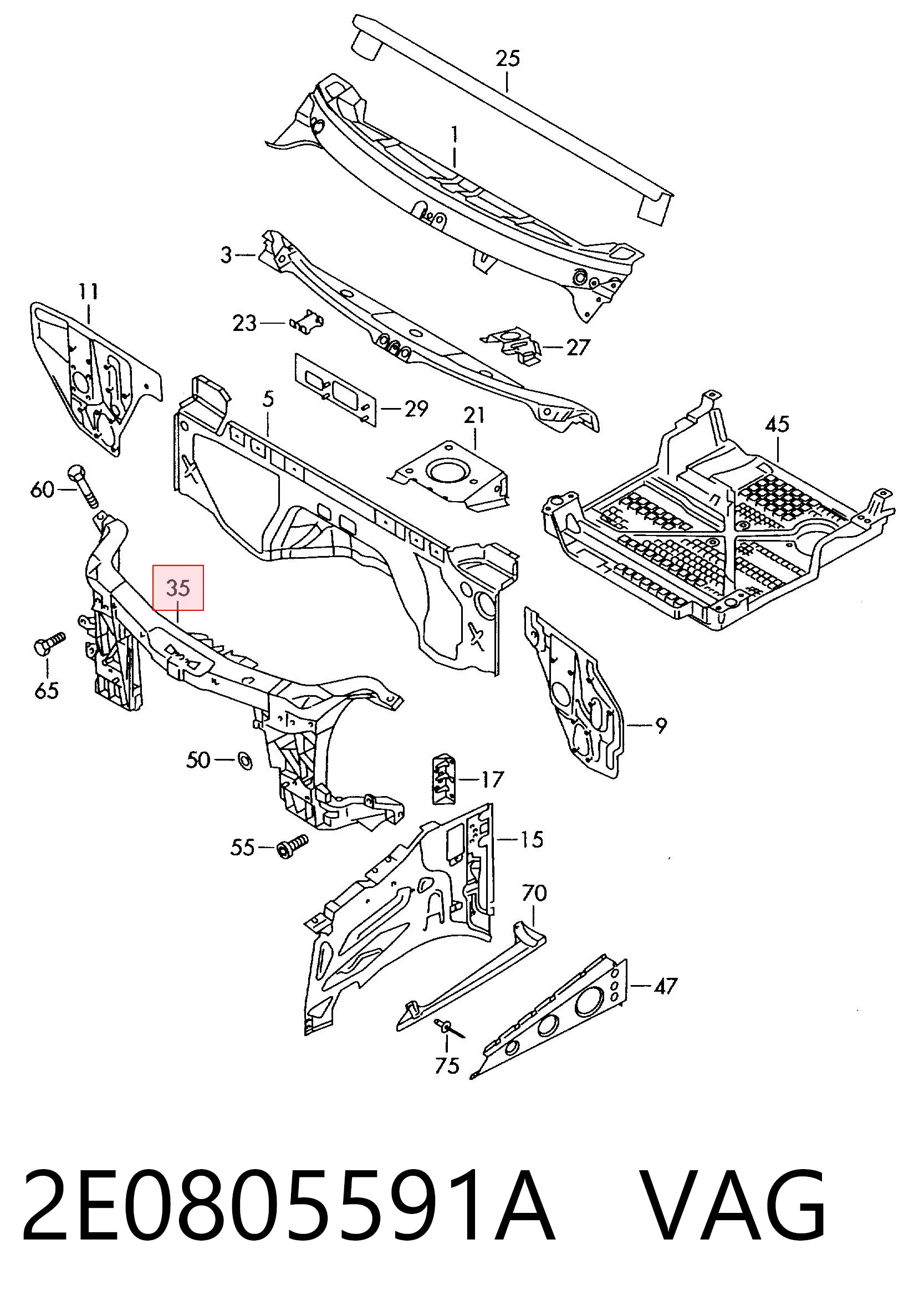 Kupić Osłona chłodnicy kompletna (panel mocowania reflektorów) Volkswagen Crafter  2E, 2EA, 2EB, 2ED, 2EH, 2EX w dobrej cenie
