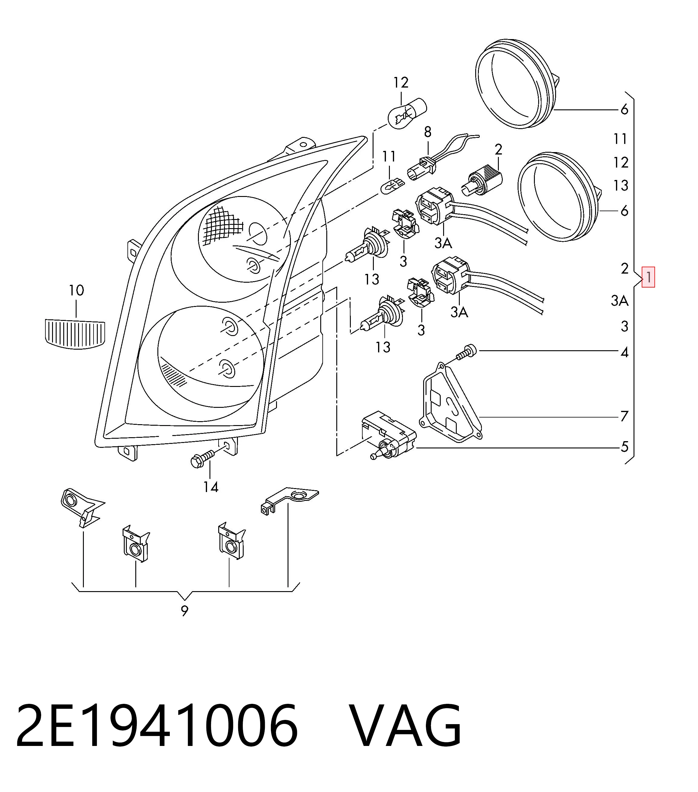 2E1941006 VAG Reflektor prawy