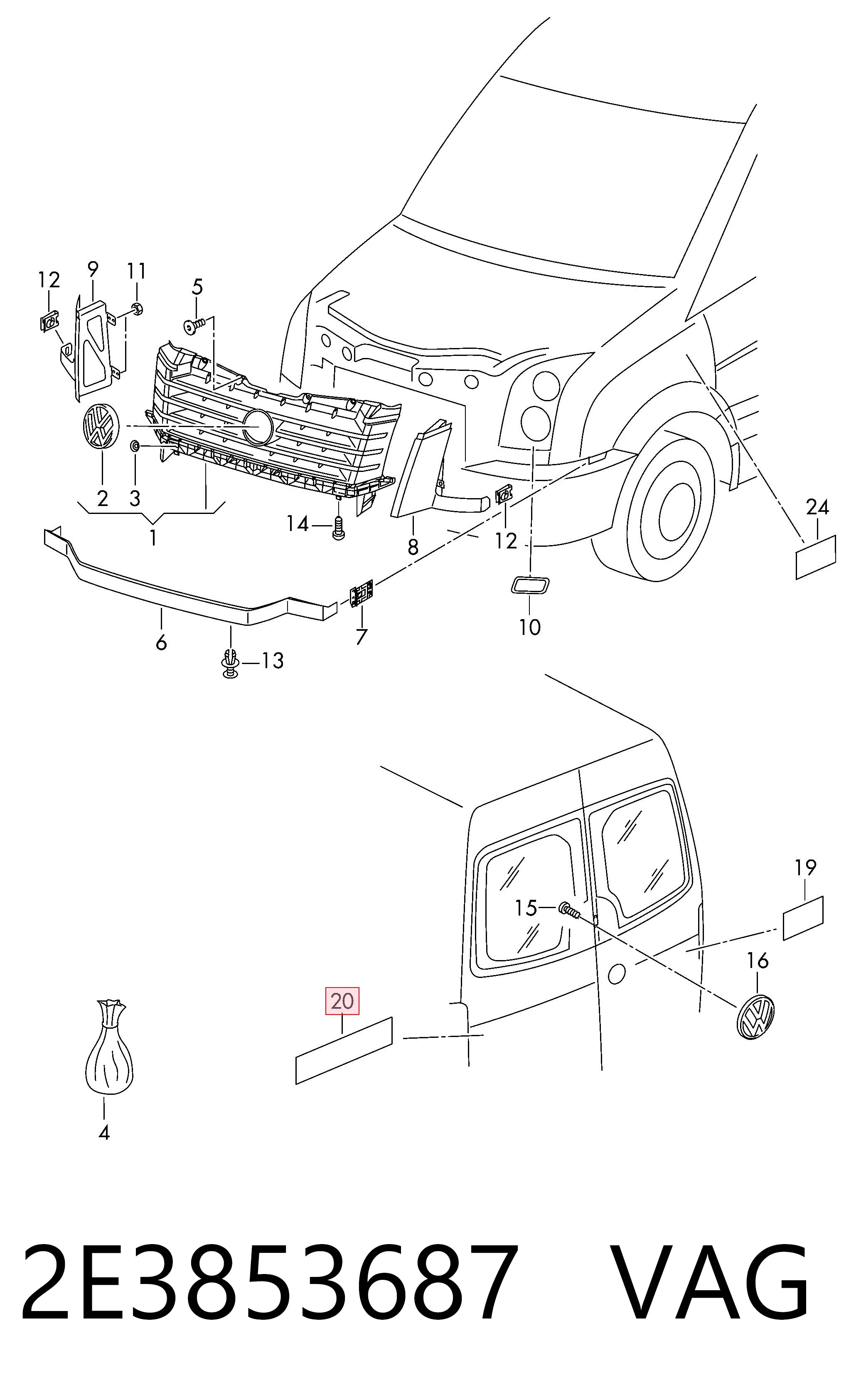 Emblemat na klapę bagaznika (znaczek firmowy) do Volkswagen Crafter 30-35 2E, 2EE, 2EK